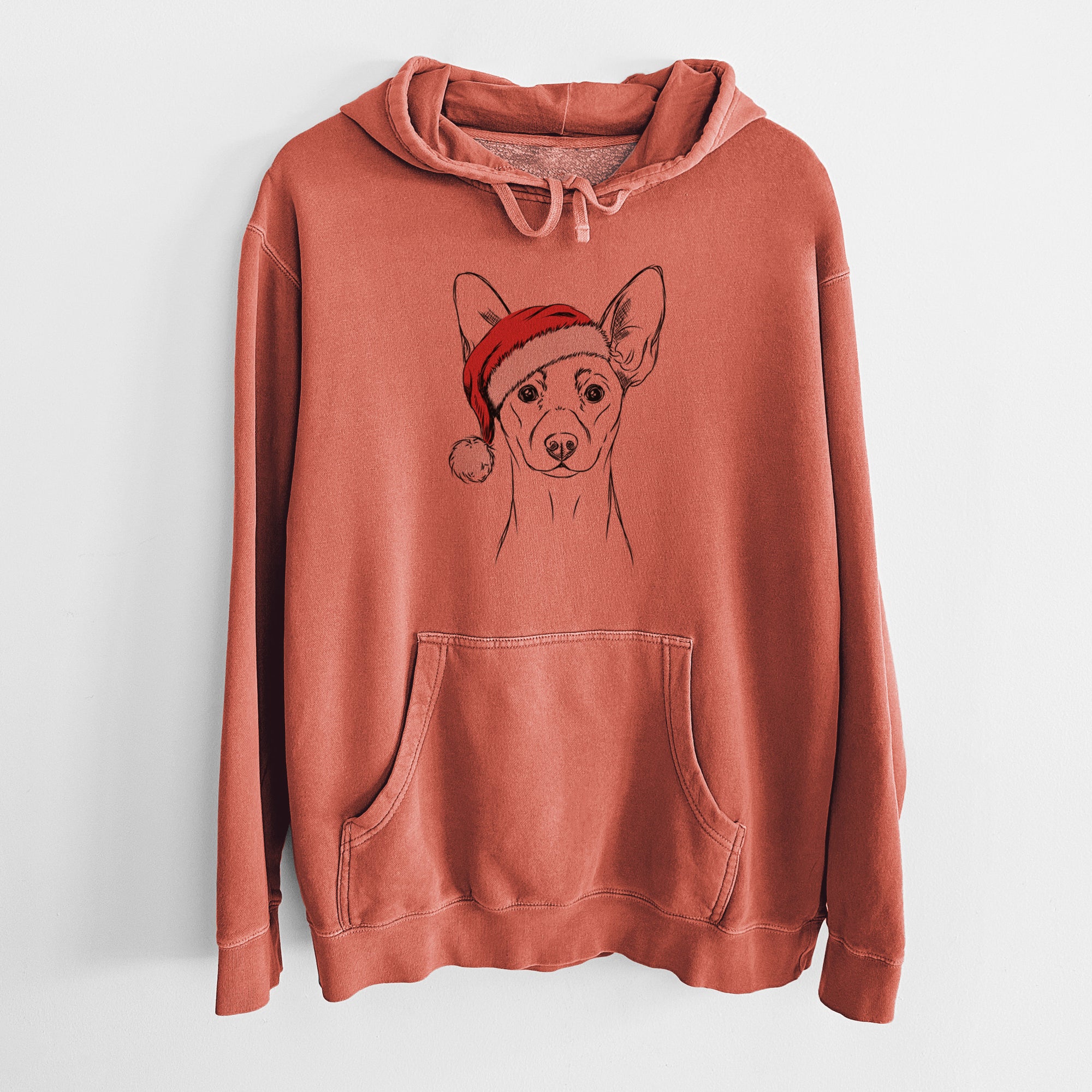 Santa Hat Chillie the Mini Pinscher - Unisex Pigment Dyed Hoodie