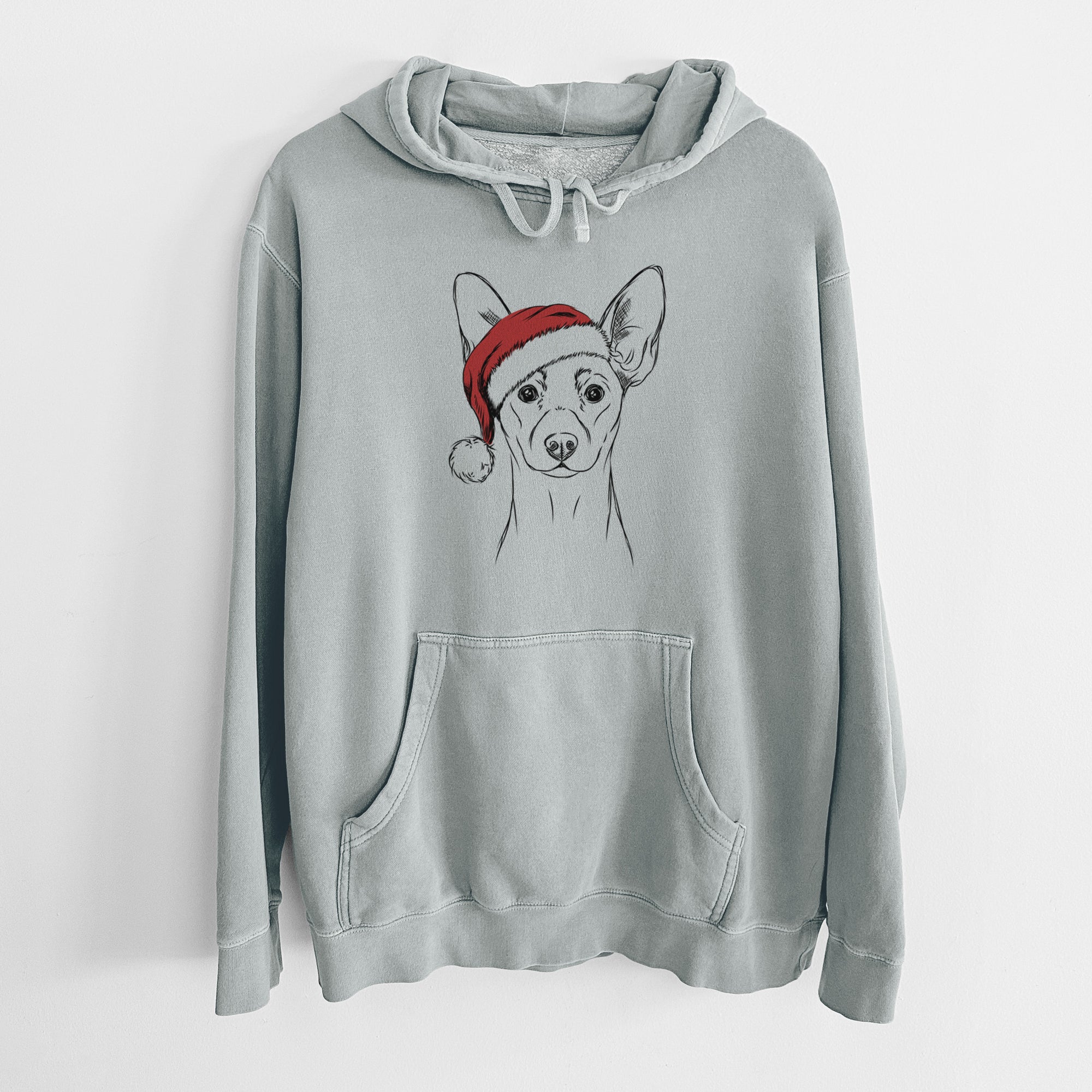 Santa Hat Chillie the Mini Pinscher - Unisex Pigment Dyed Hoodie