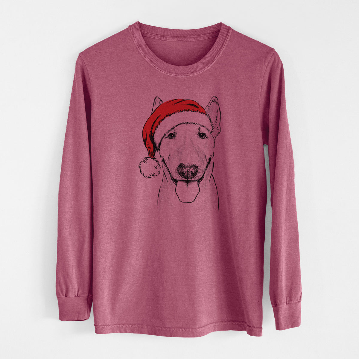 Santa Chloe the Bull Terrier - Men&#39;s Heavyweight 100% Cotton Long Sleeve