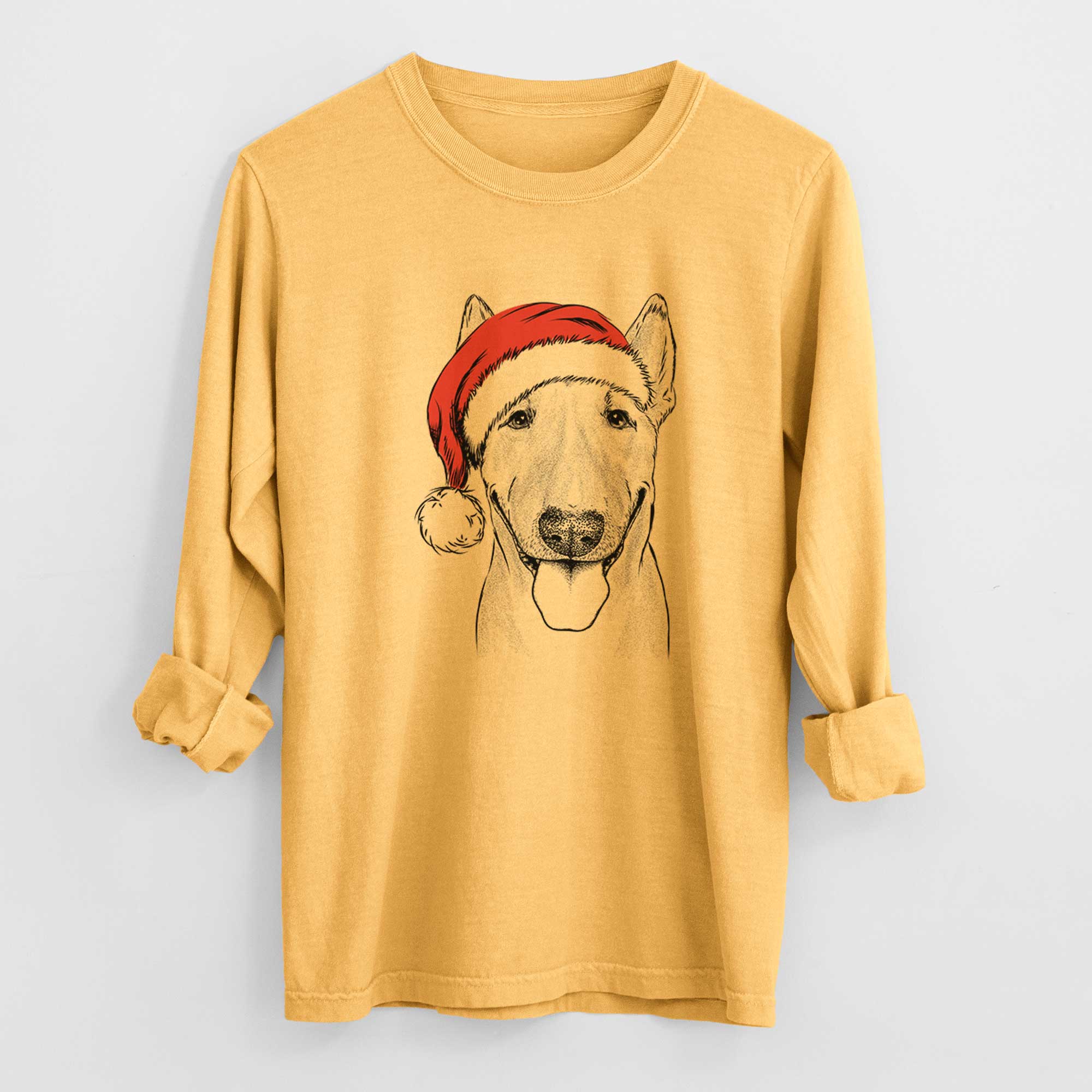 Santa Chloe the Bull Terrier - Men's Heavyweight 100% Cotton Long Sleeve