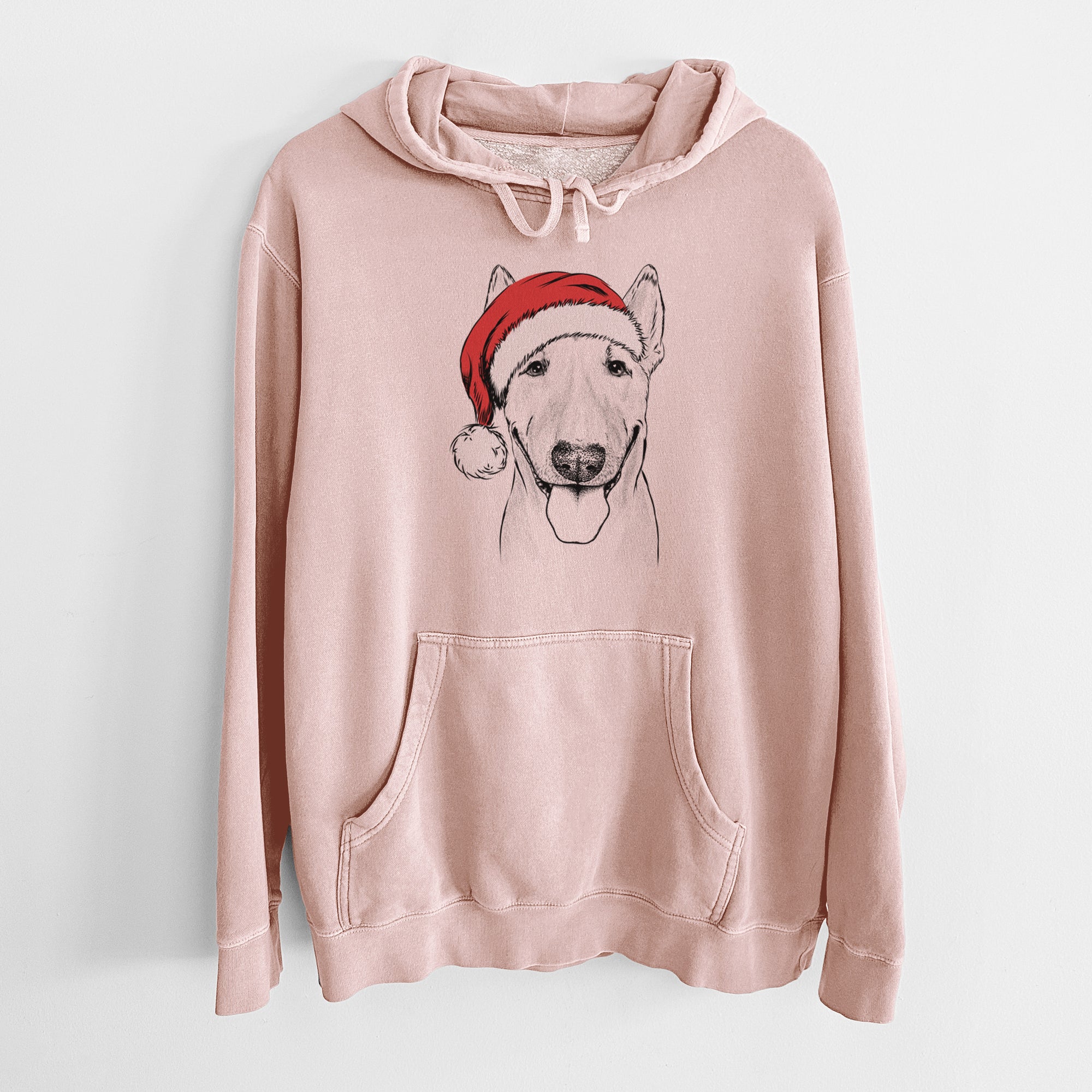 Santa Hat Chloe the Bull Terrier - Unisex Pigment Dyed Hoodie