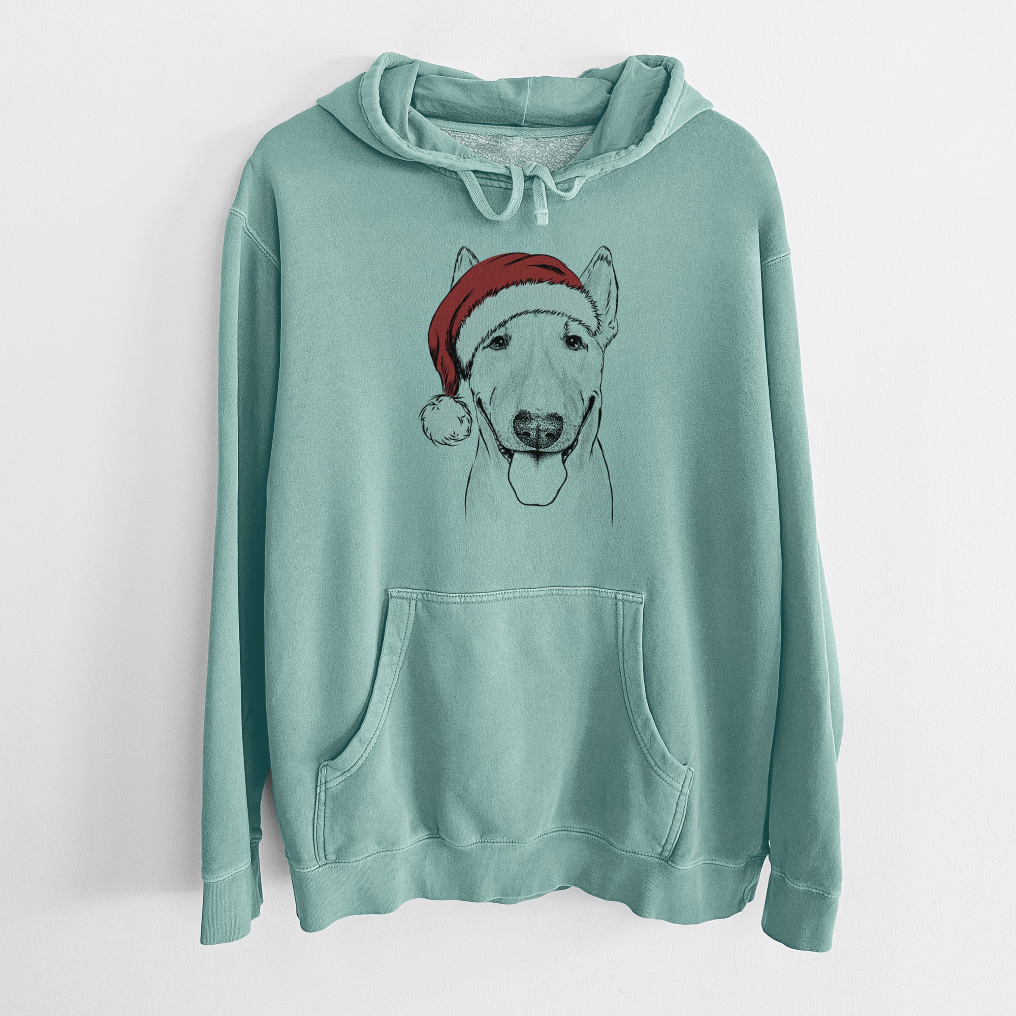 Santa Hat Chloe the Bull Terrier - Unisex Pigment Dyed Hoodie