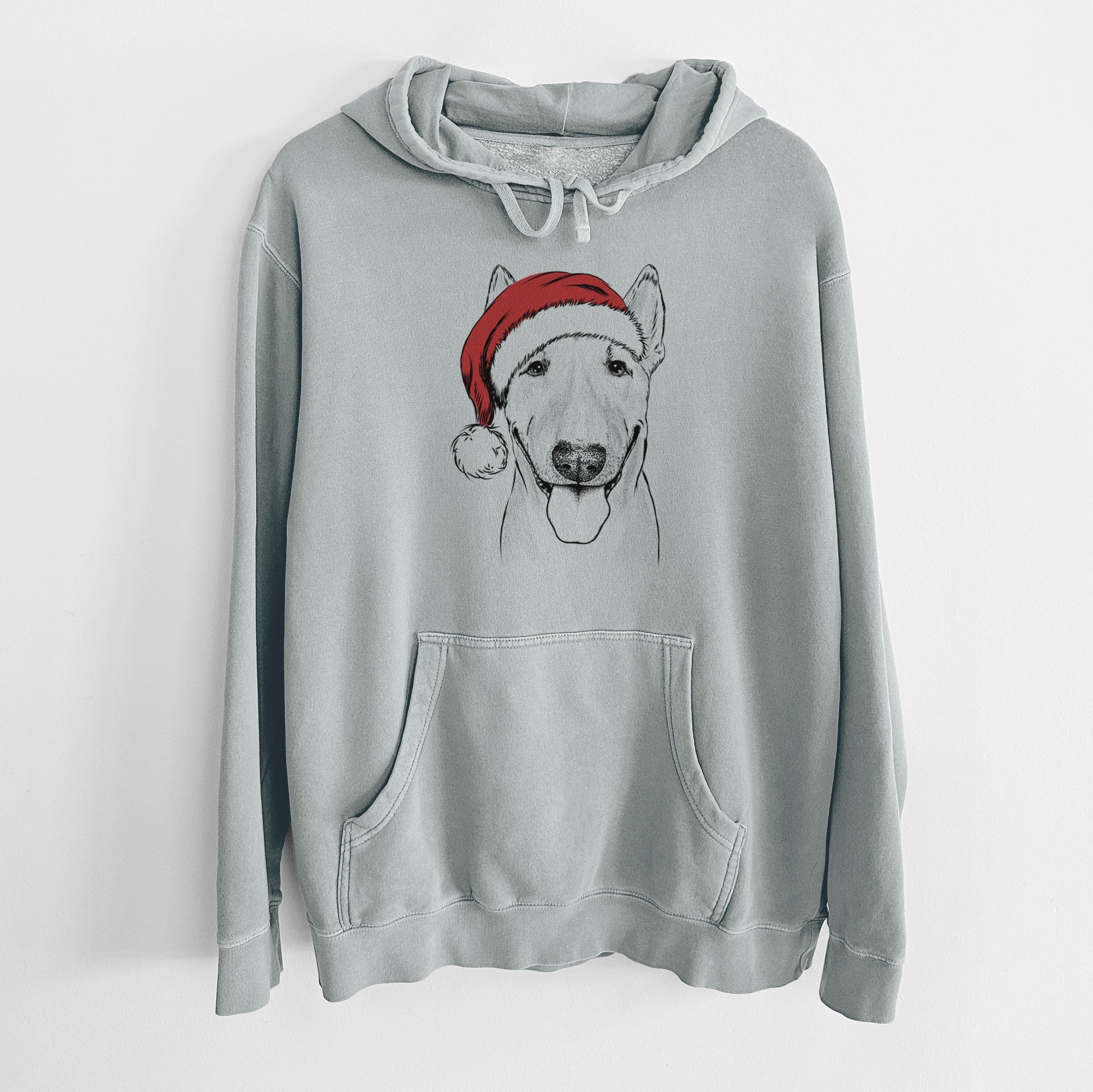 Santa Hat Chloe the Bull Terrier - Unisex Pigment Dyed Hoodie