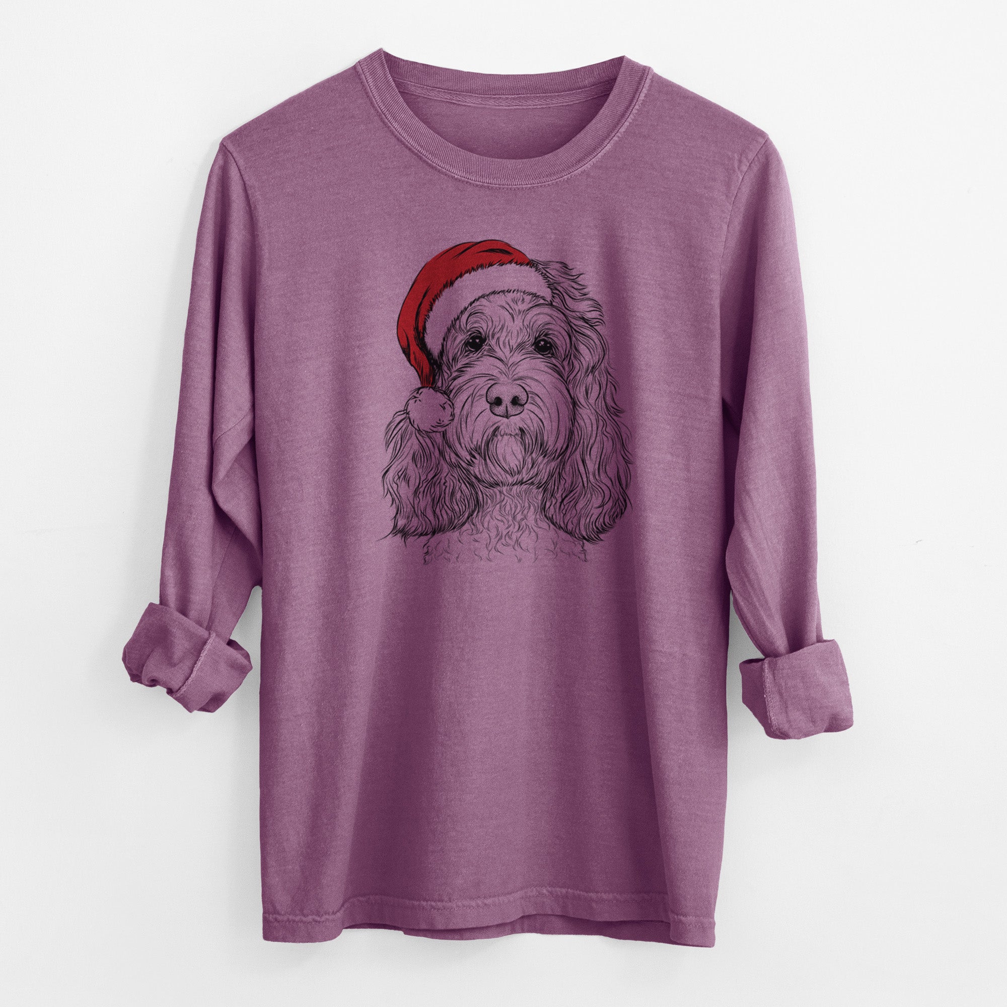 Santa Chloe the Cockapoo - Men's Heavyweight 100% Cotton Long Sleeve