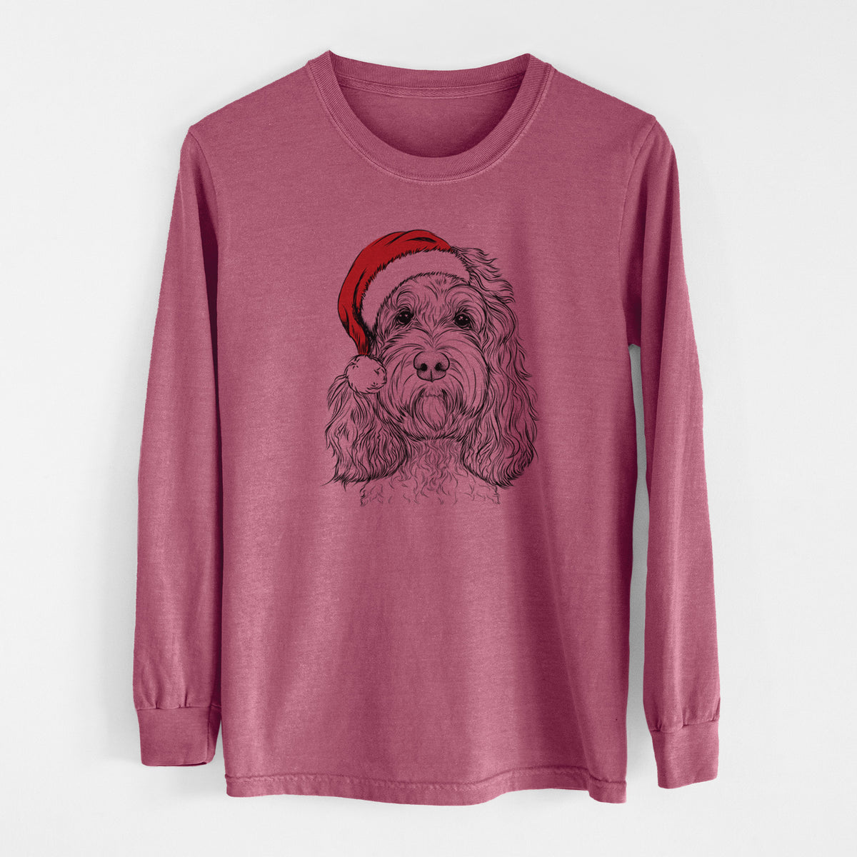 Santa Chloe the Cockapoo - Men&#39;s Heavyweight 100% Cotton Long Sleeve