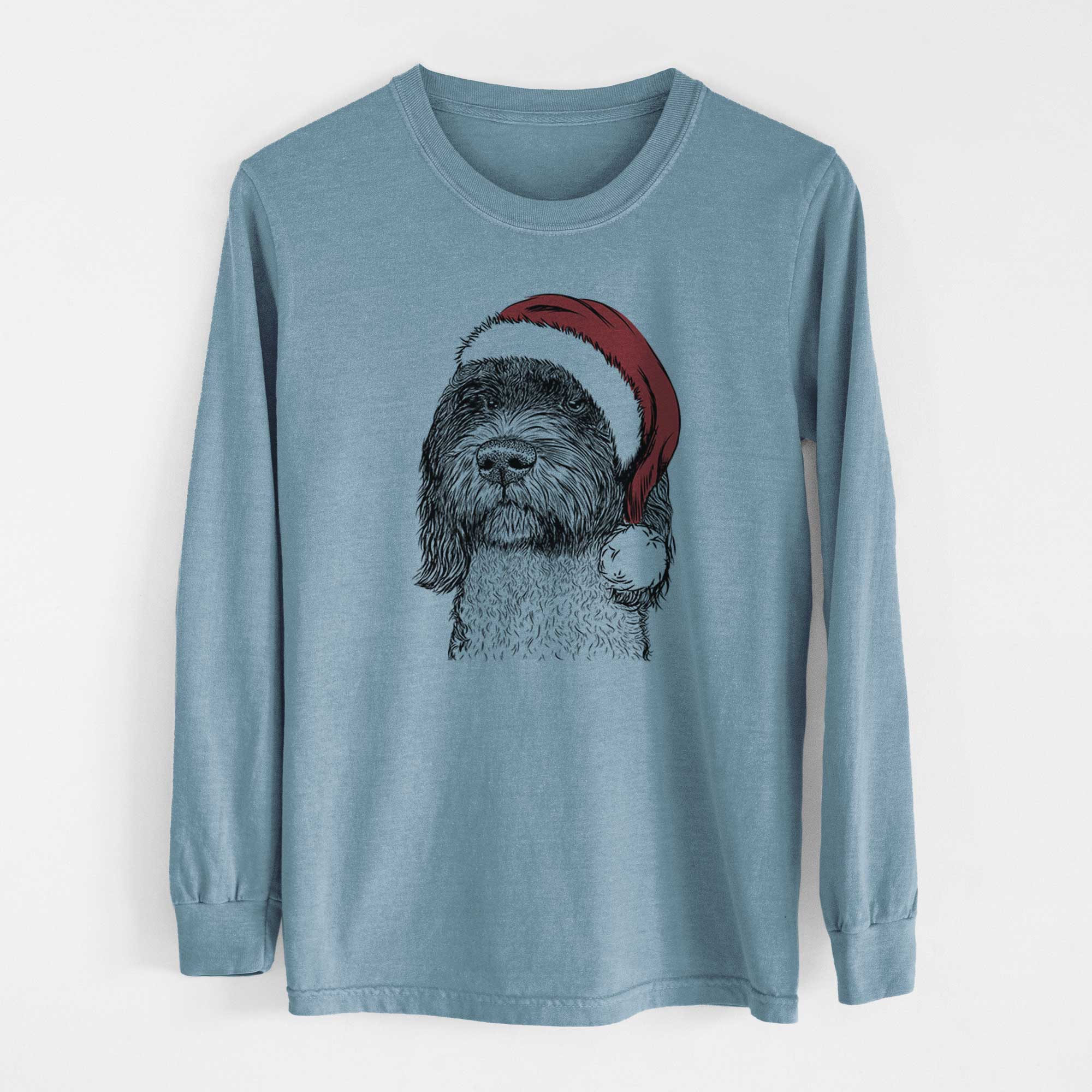 Santa Chris the Portuguese Water Dog - Men's Heavyweight 100% Cotton Long Sleeve