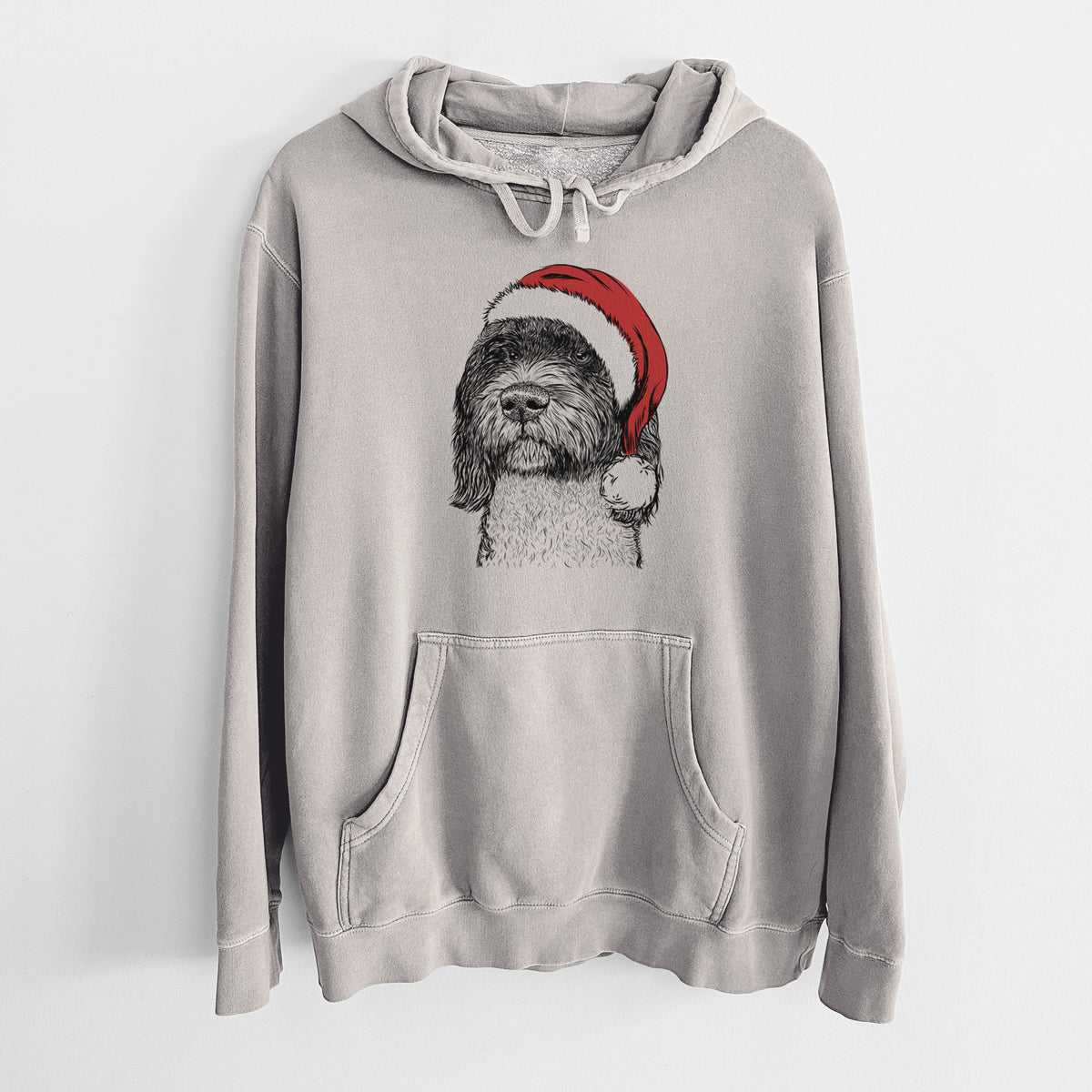 Santa Hat Chris the Portuguese Water Dog - Unisex Pigment Dyed Hoodie