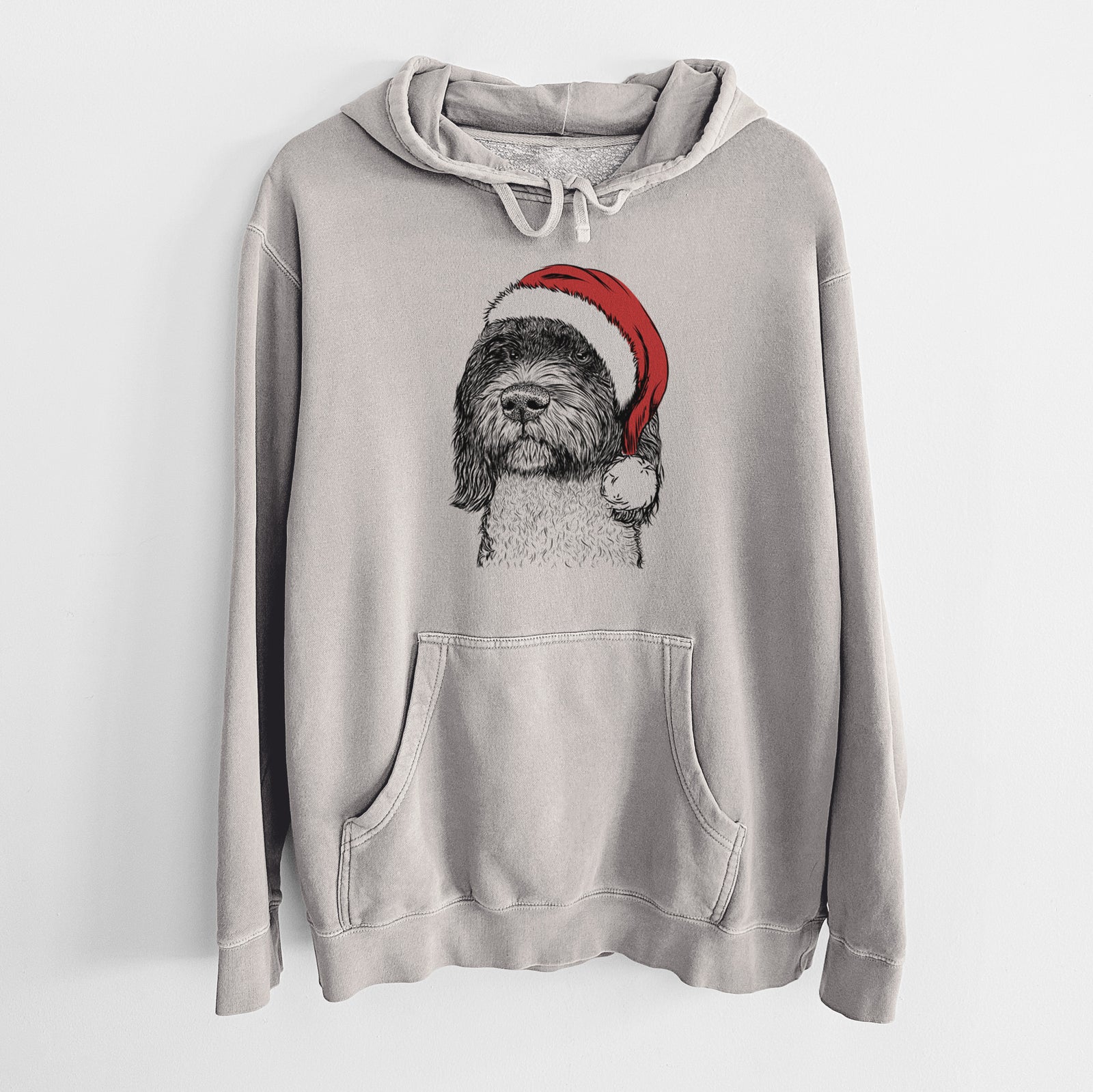 Santa Hat Chris the Portuguese Water Dog - Unisex Pigment Dyed Hoodie