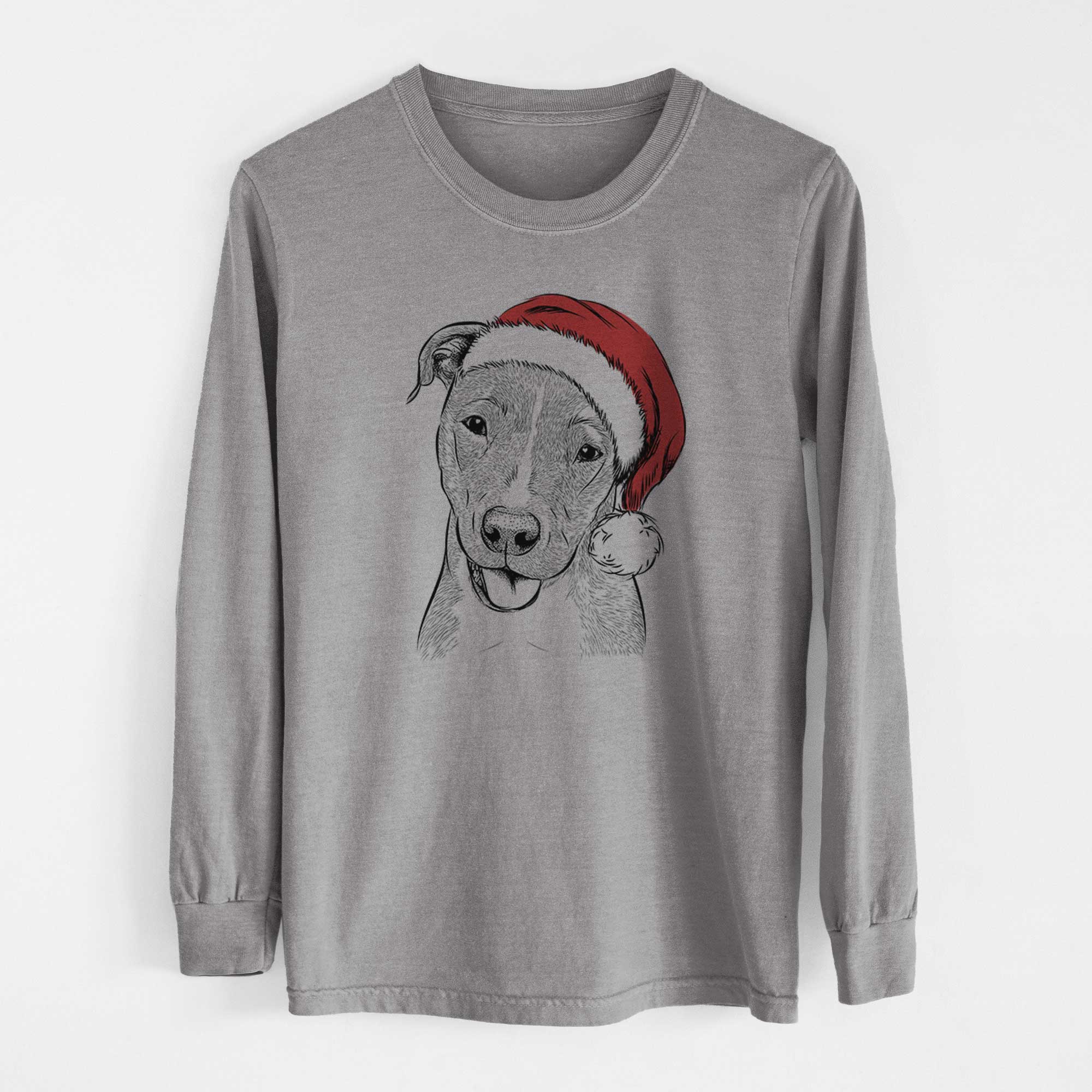 Santa Claiborne the American Staffordshire Terrier - Men's Heavyweight 100% Cotton Long Sleeve