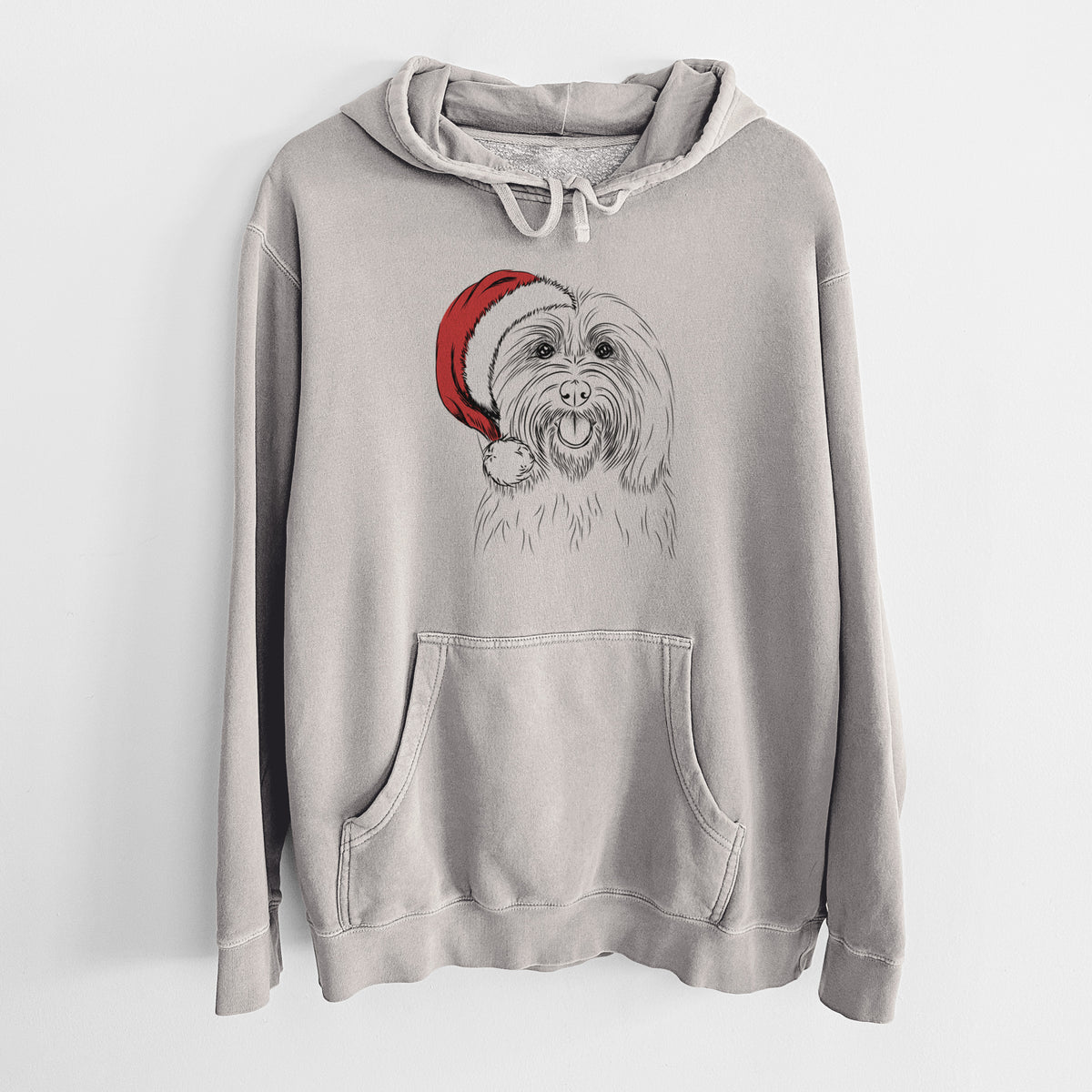 Santa Hat Claude the Coton de Tulear - Unisex Pigment Dyed Hoodie