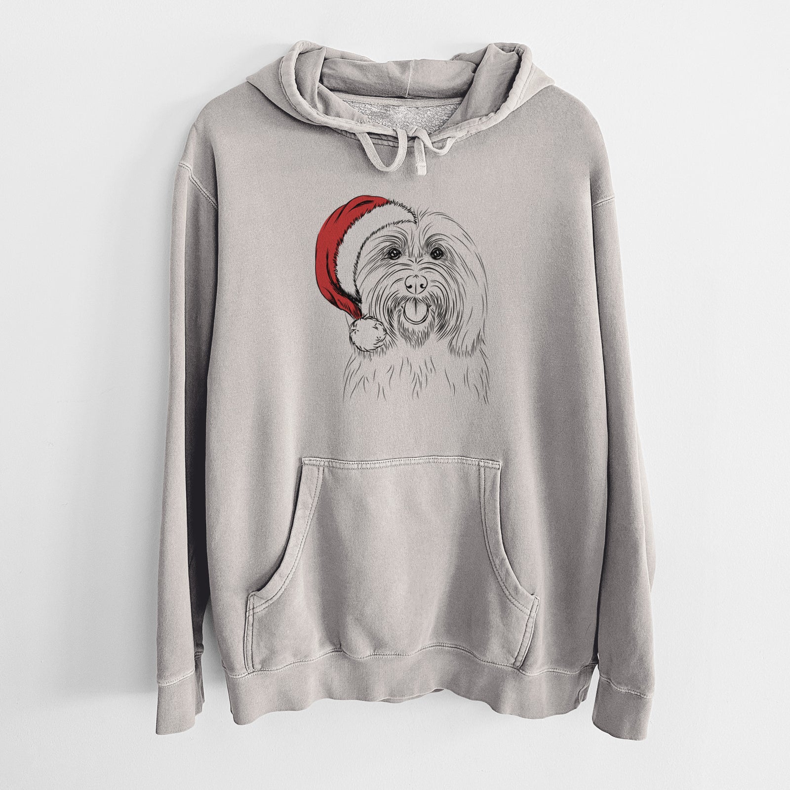 Santa Hat Claude the Coton de Tulear - Unisex Pigment Dyed Hoodie