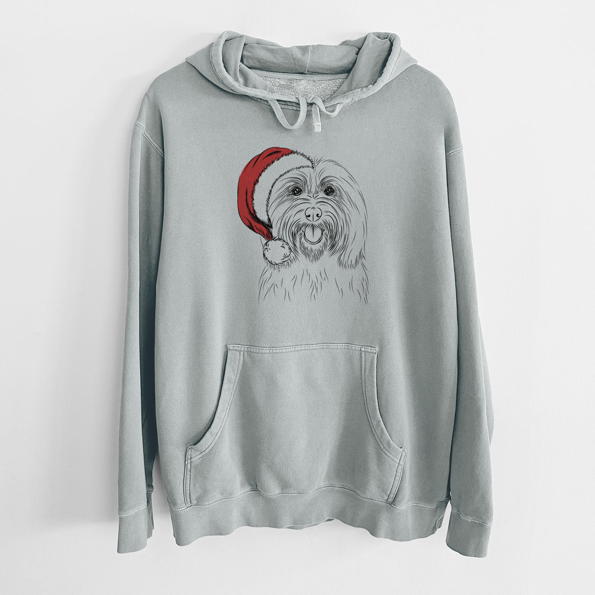 Santa Hat Claude the Coton de Tulear - Unisex Pigment Dyed Hoodie