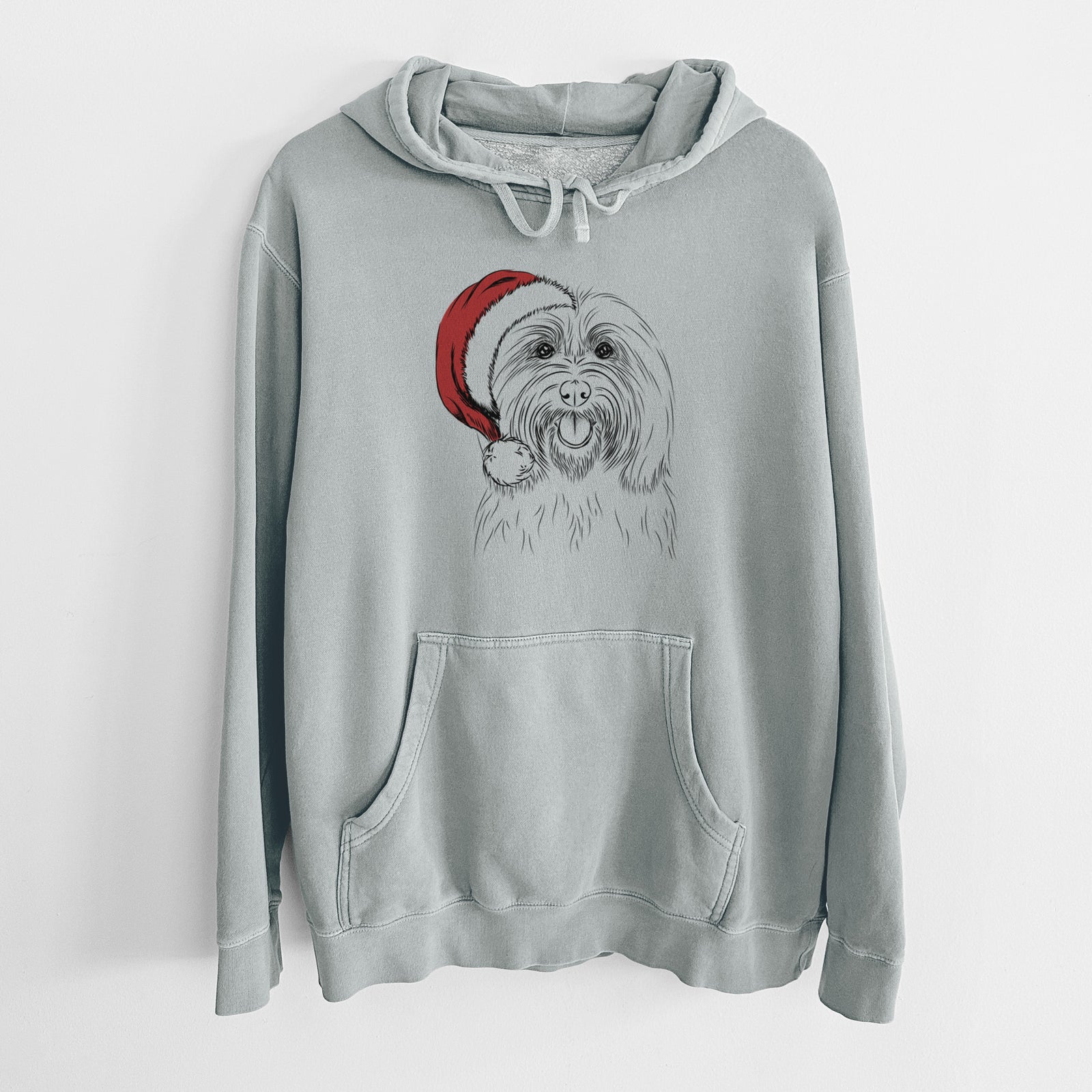 Santa Hat Claude the Coton de Tulear - Unisex Pigment Dyed Hoodie