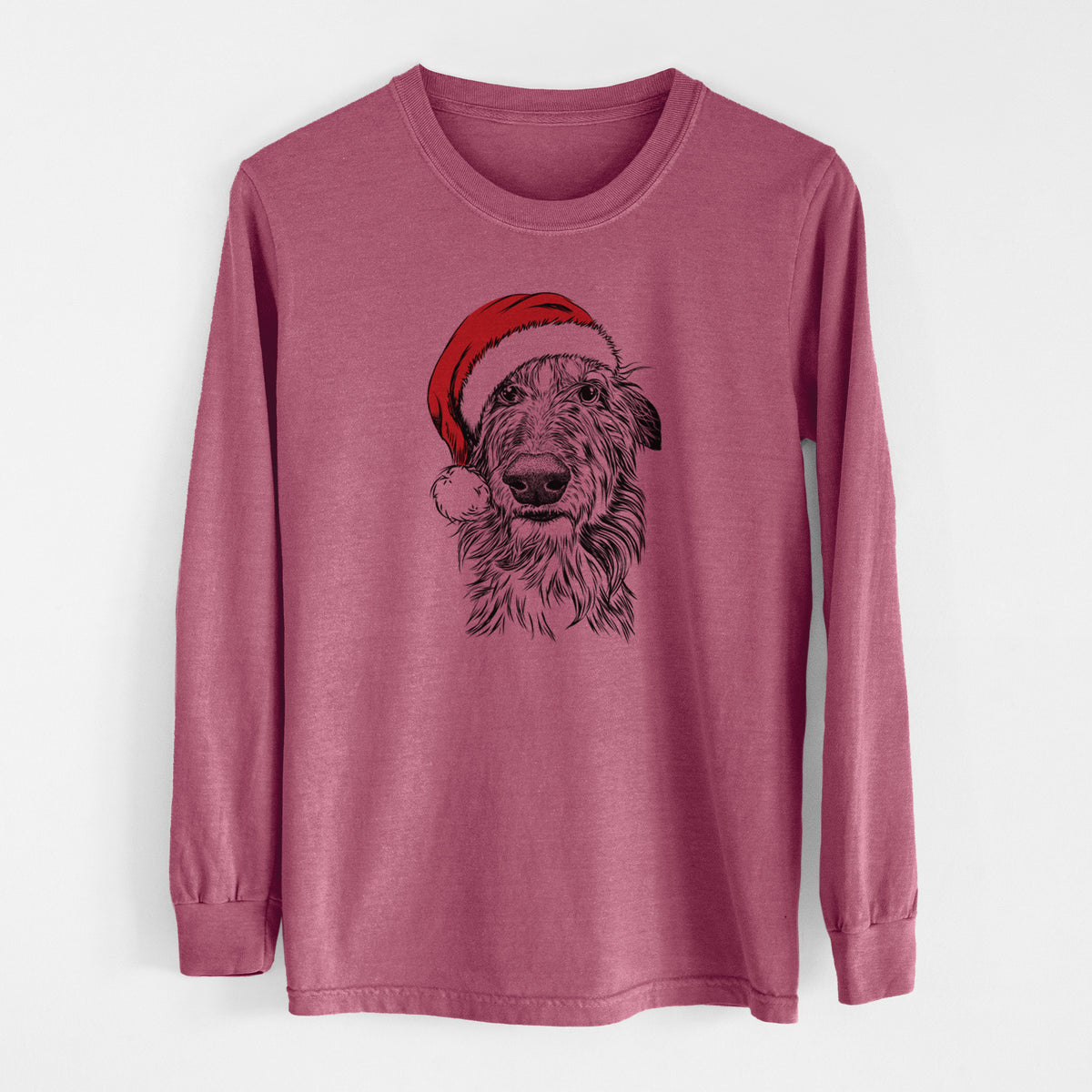 Santa Cleod the Scottish Deerhound - Men&#39;s Heavyweight 100% Cotton Long Sleeve