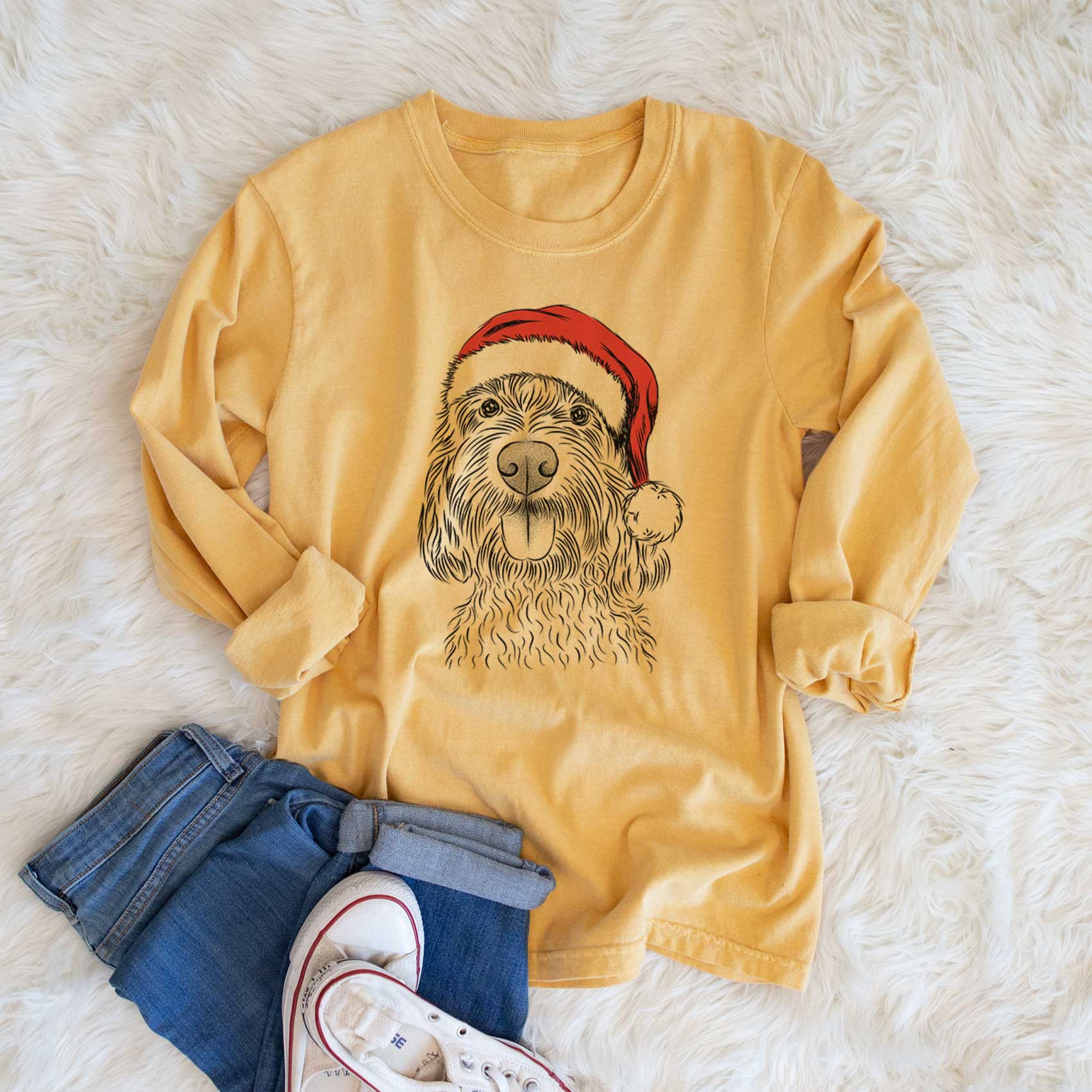 Santa Clover the Cockapoo - Men's Heavyweight 100% Cotton Long Sleeve