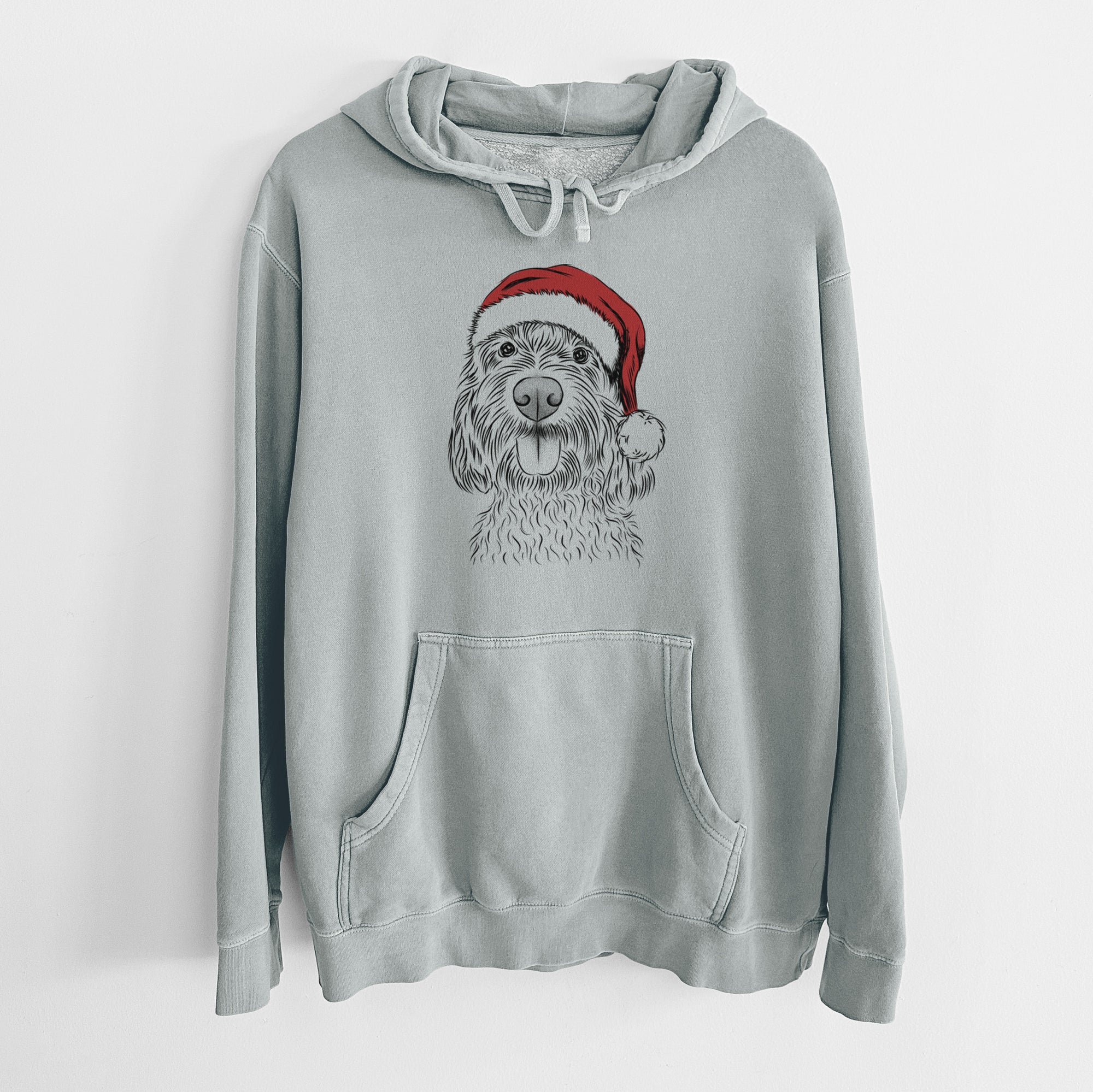 Santa Hat Clover the Cockapoo - Unisex Pigment Dyed Hoodie