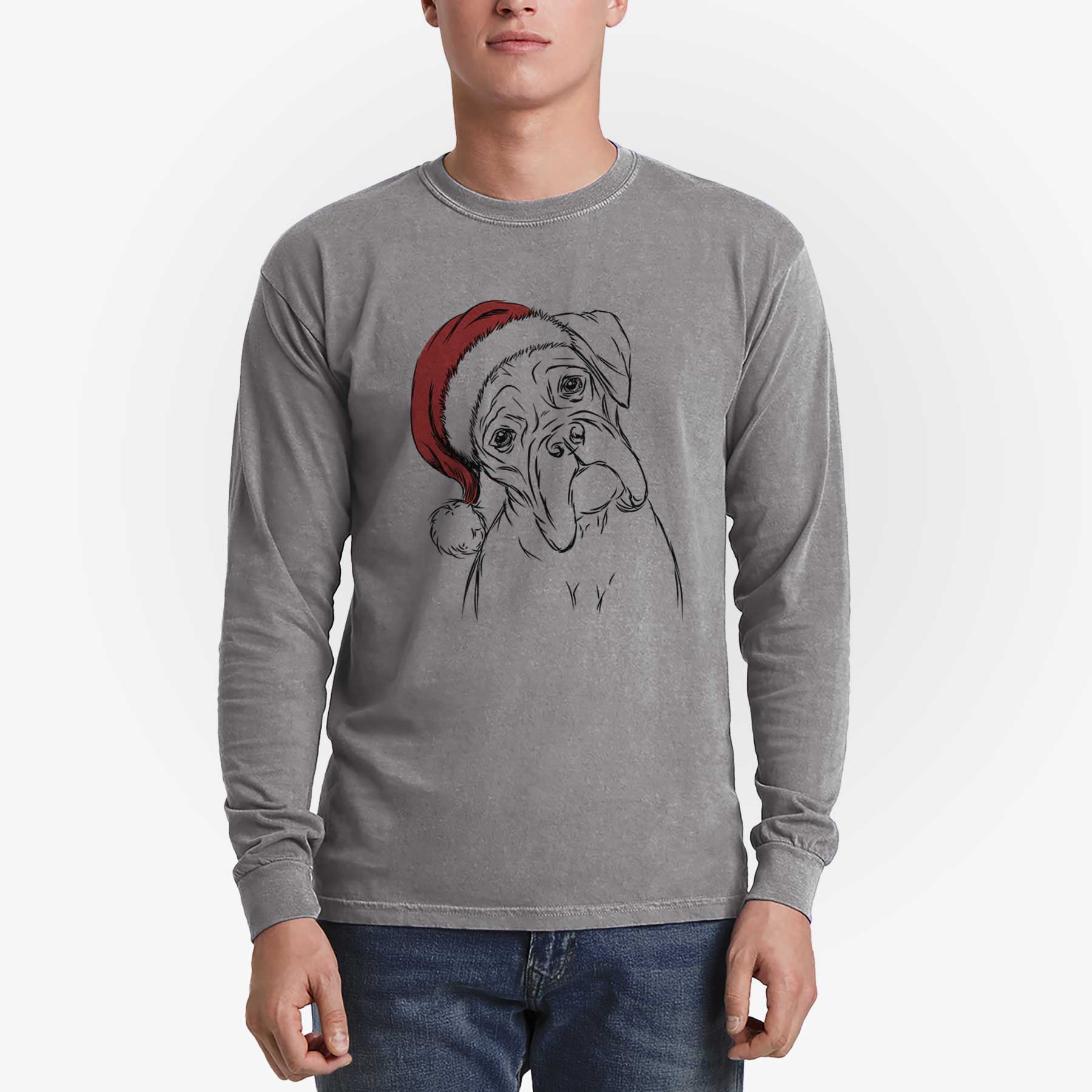 Santa Cooper the Boxer - Men's Heavyweight 100% Cotton Long Sleeve