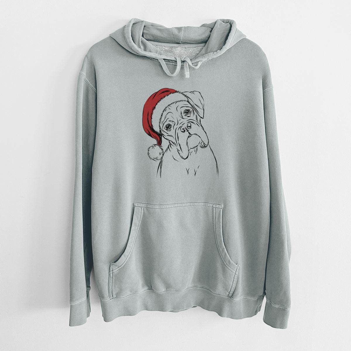 Santa Hat Cooper the Boxer - Unisex Pigment Dyed Hoodie