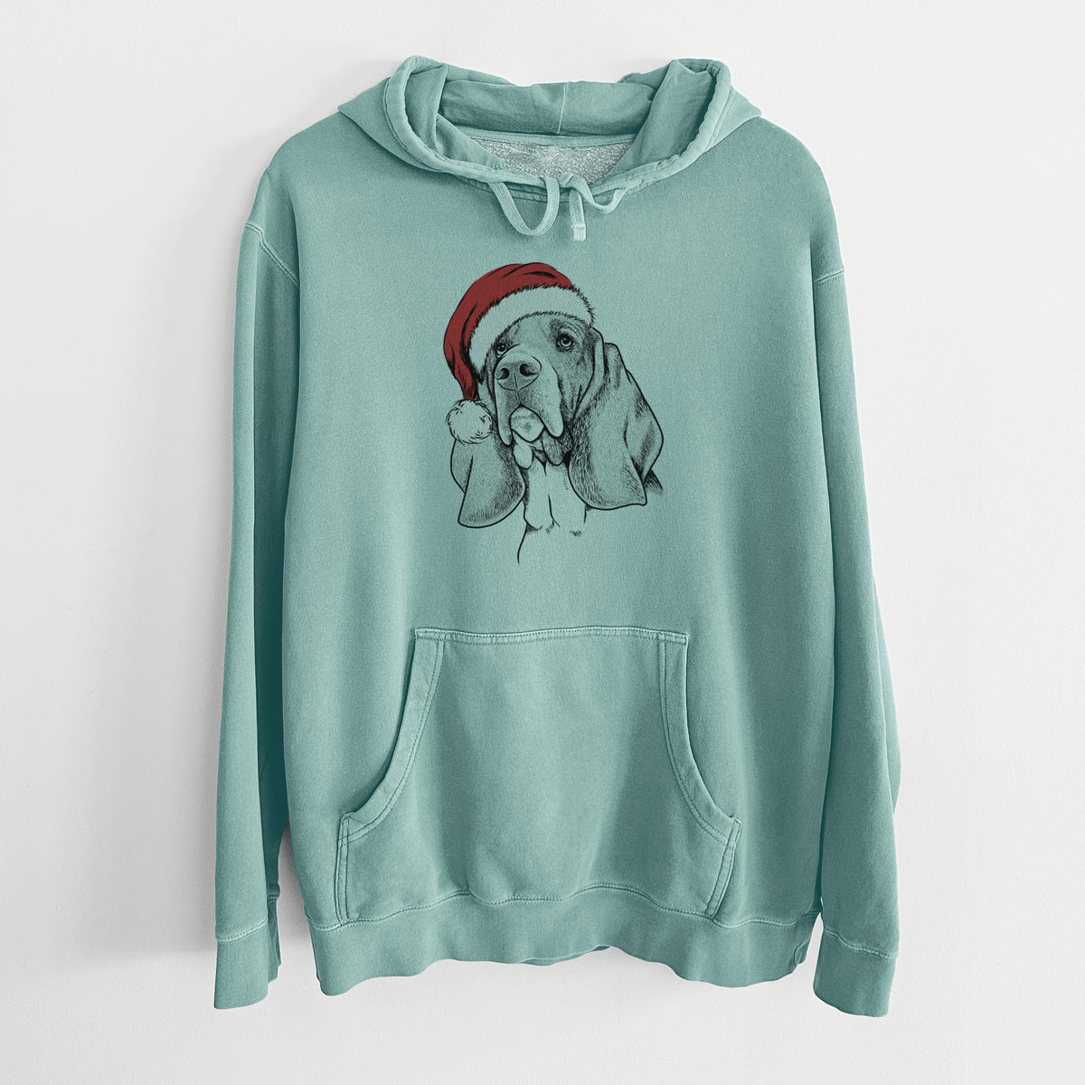 Santa Hat Cooper the Basset Hound - Unisex Pigment Dyed Hoodie