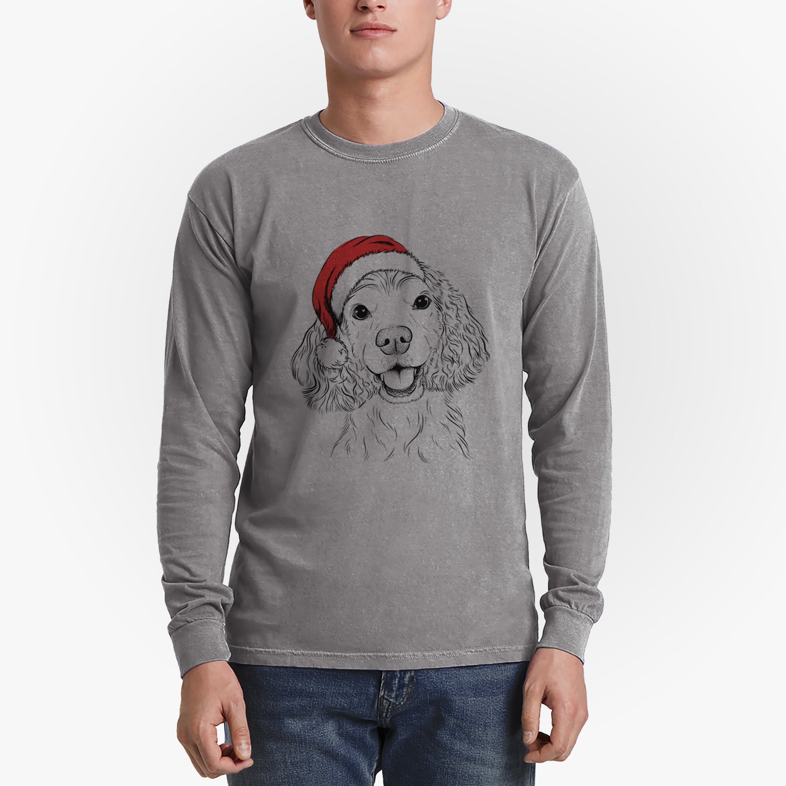 Santa Cricket the American Cocker Spaniel - Heavyweight 100% Cotton Long Sleeve
