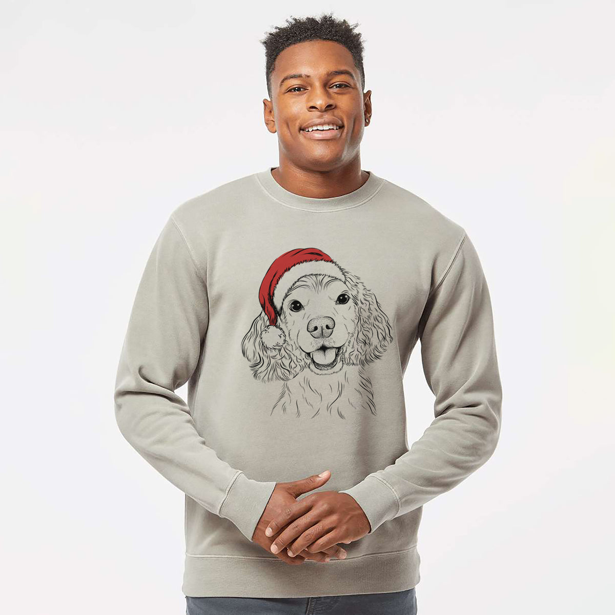 Santa Cricket the American Cocker Spaniel - Unisex Pigment Dyed Crew Sweatshirt