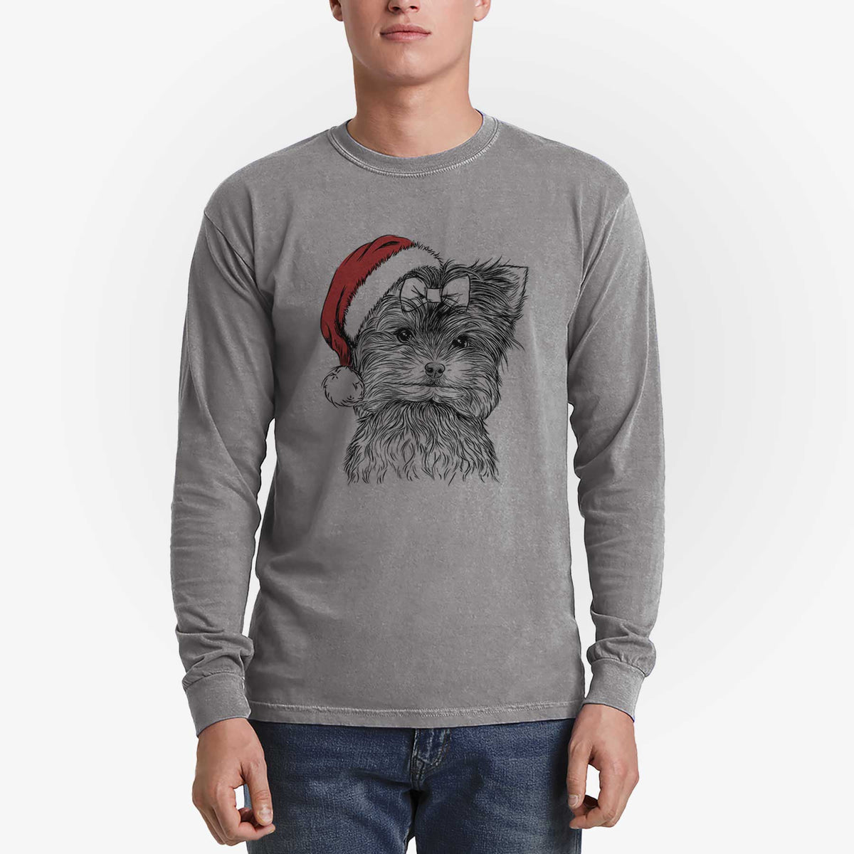 Santa Cricket the Biewer Terrier - Men's Heavyweight 100% Cotton Long Sleeve