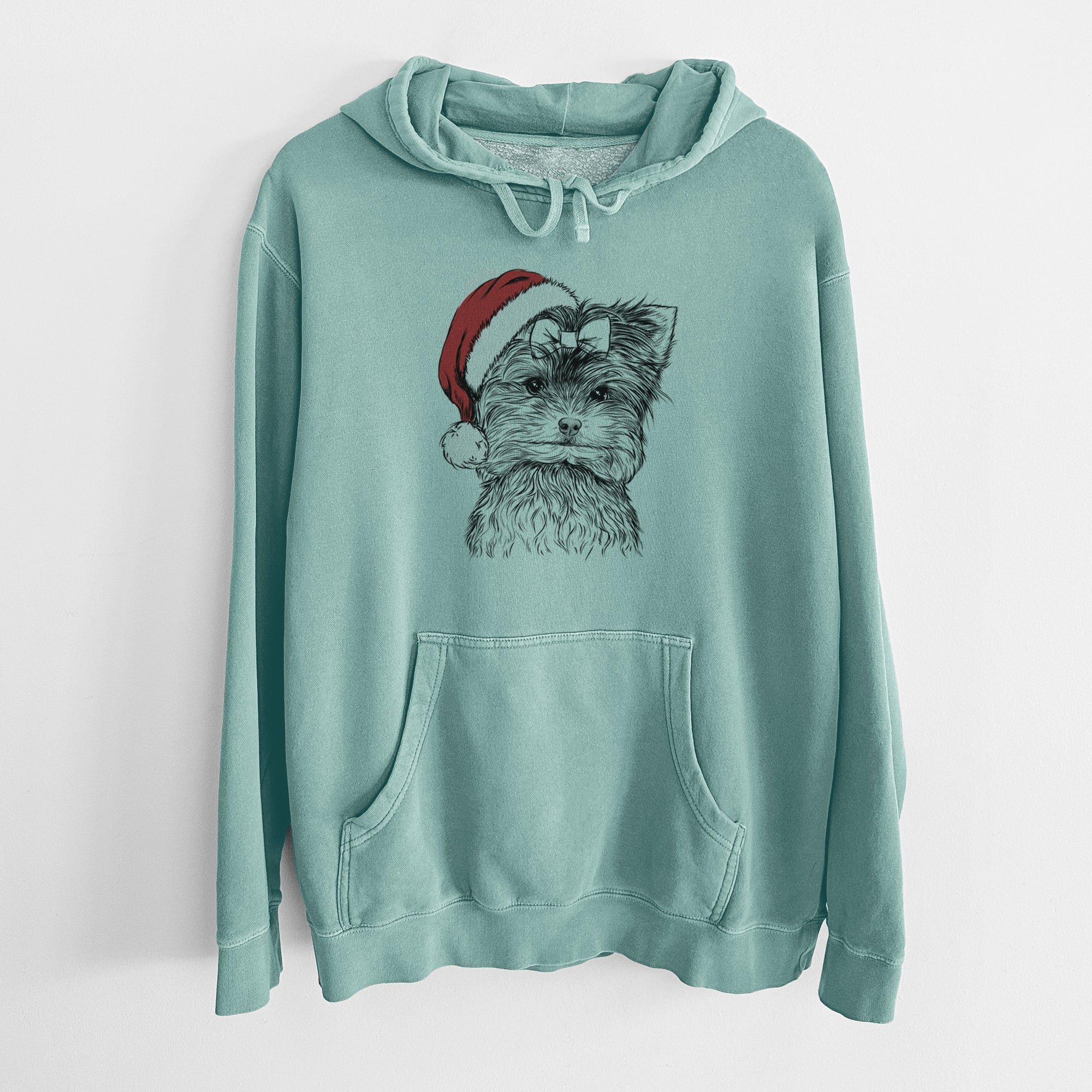 Santa Hat Cricket the Biewer Terrier - Unisex Pigment Dyed Hoodie