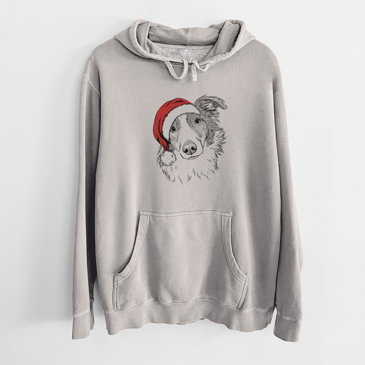 Santa Hat Cyclone the Australian Shepherd - Unisex Pigment Dyed Hoodie