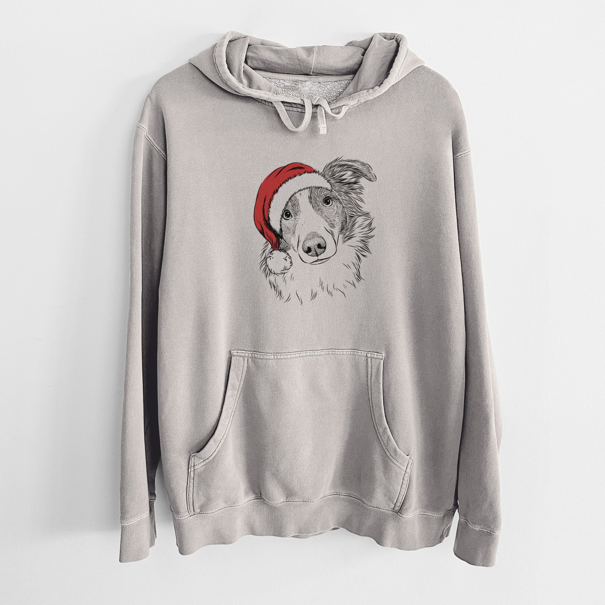 Santa Hat Cyclone the Australian Shepherd - Unisex Pigment Dyed Hoodie