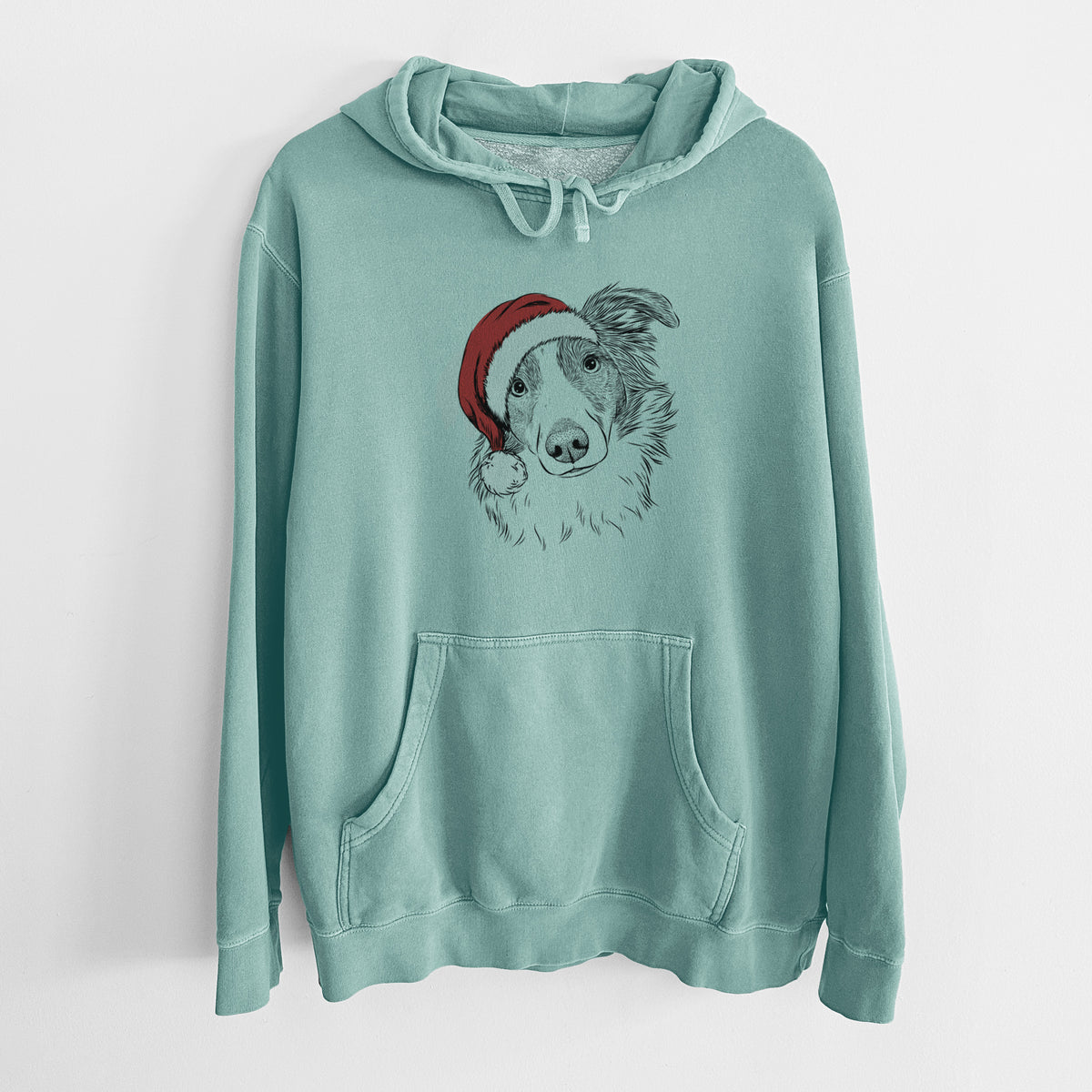 Santa Hat Cyclone the Australian Shepherd - Unisex Pigment Dyed Hoodie