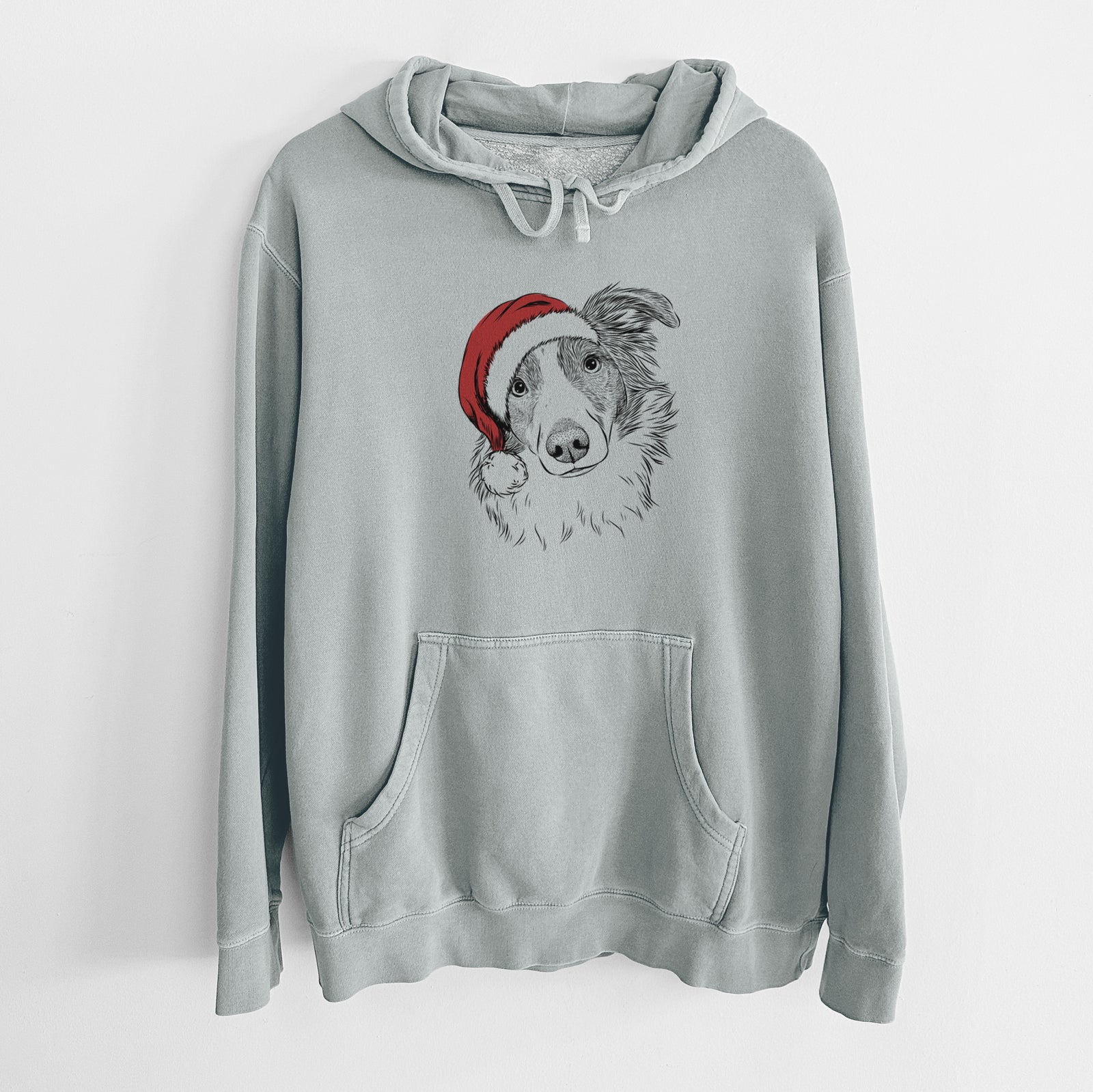 Santa Hat Cyclone the Australian Shepherd - Unisex Pigment Dyed Hoodie