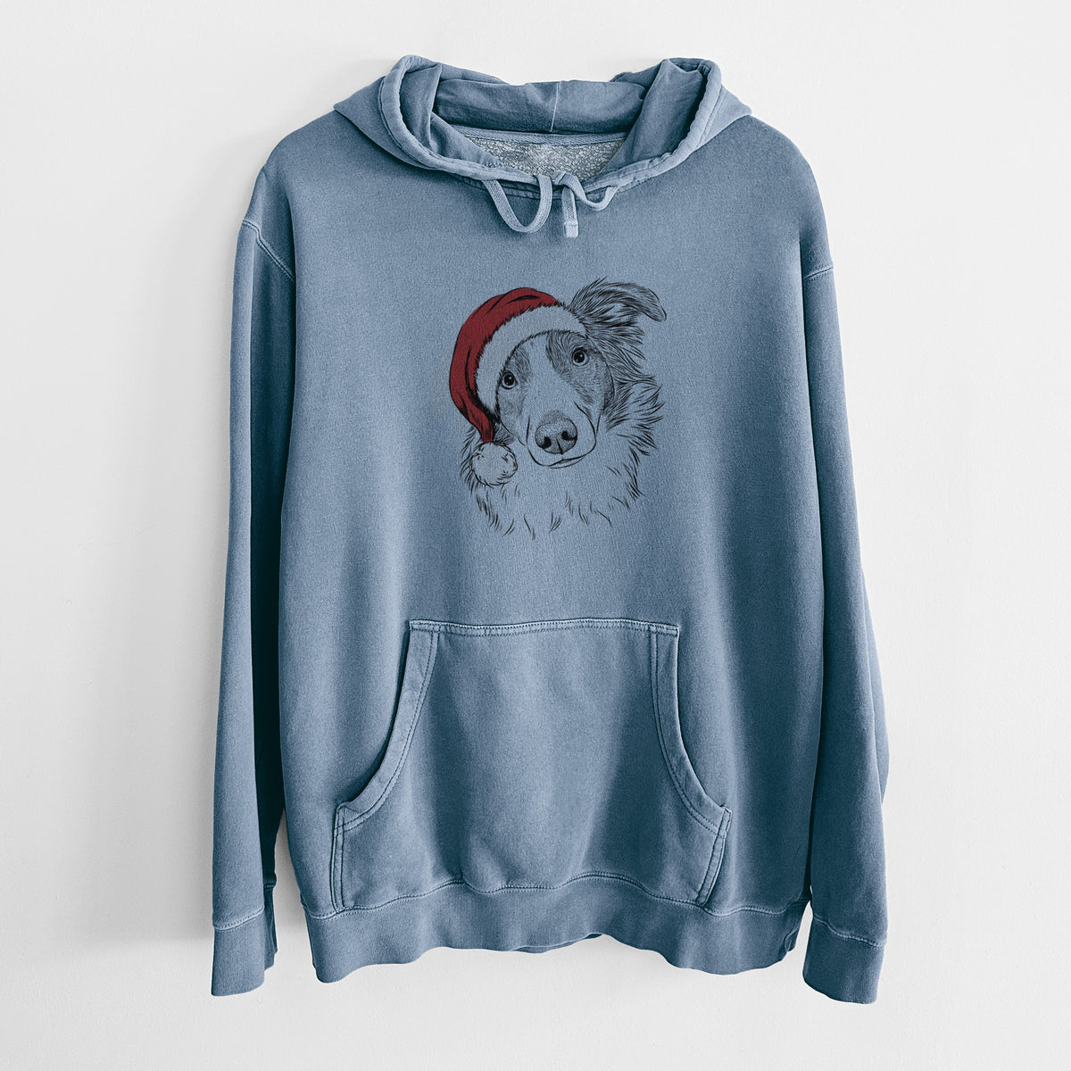 Santa Hat Cyclone the Australian Shepherd - Unisex Pigment Dyed Hoodie