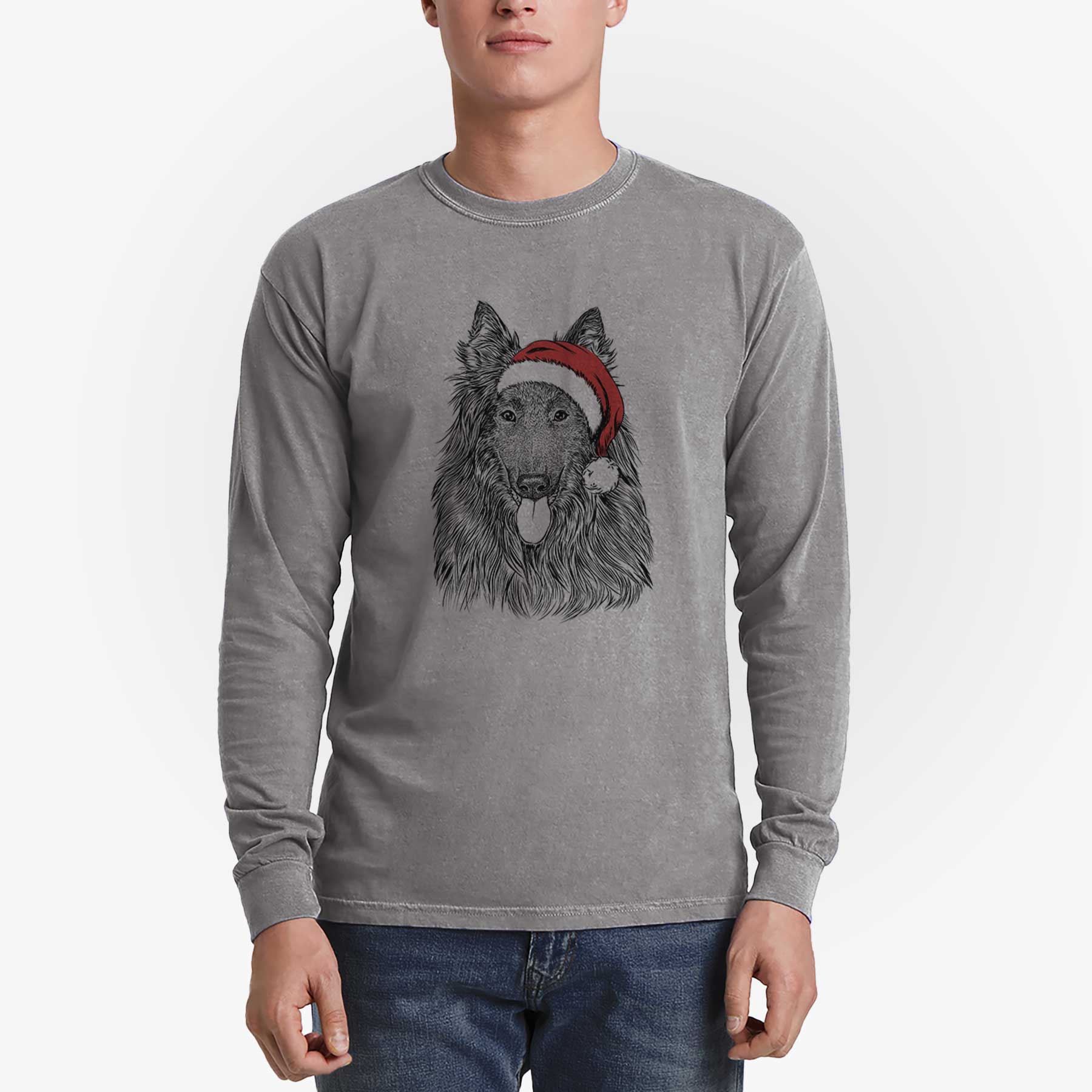 Santa Daan the Belgian Shepherd - Men's Heavyweight 100% Cotton Long Sleeve