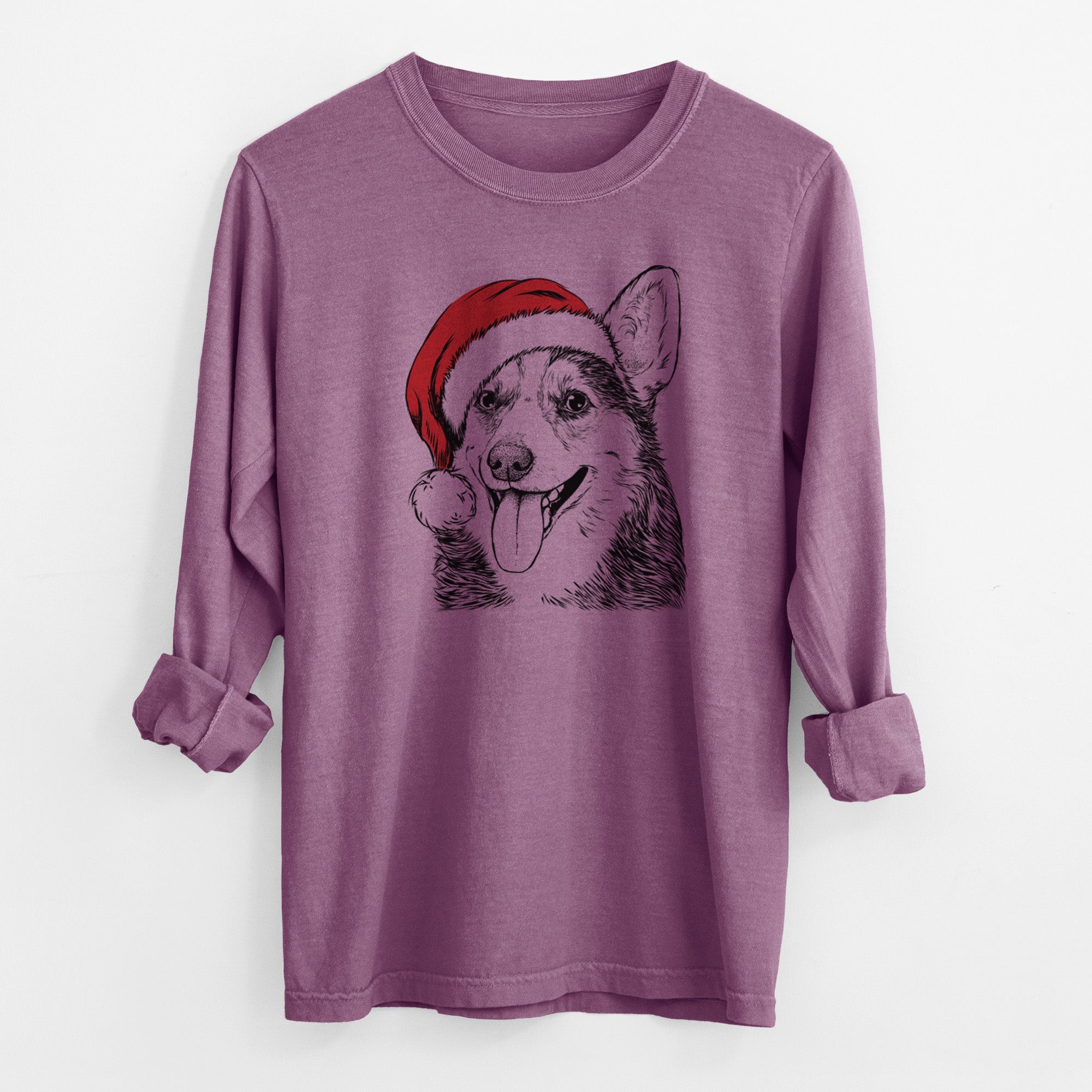 Santa Darma the Corgi - Men's Heavyweight 100% Cotton Long Sleeve