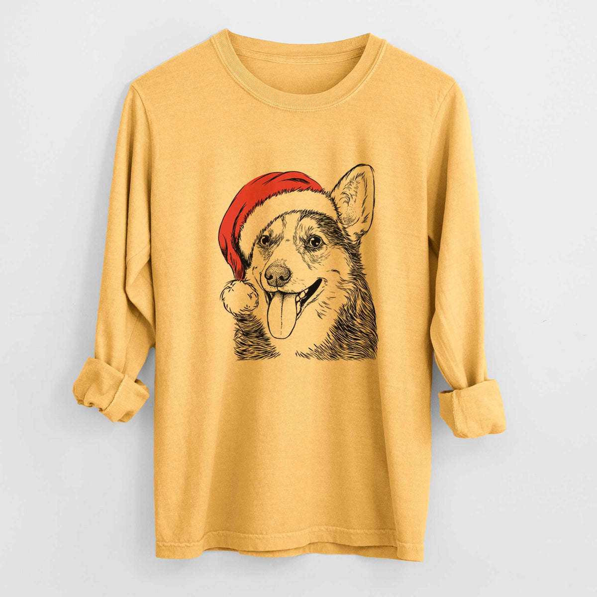 Santa Darma the Corgi - Men's Heavyweight 100% Cotton Long Sleeve