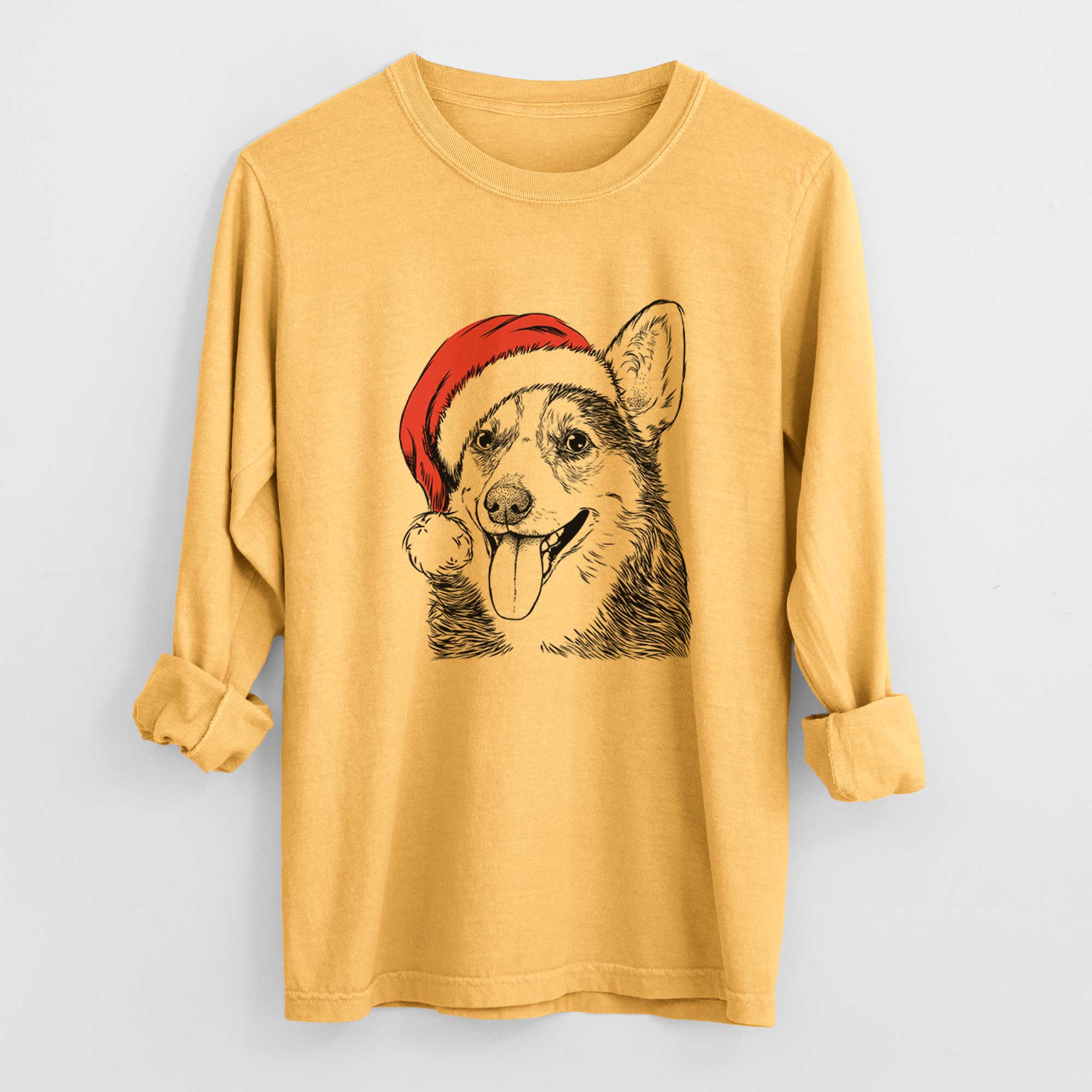 Santa Darma the Corgi - Men's Heavyweight 100% Cotton Long Sleeve