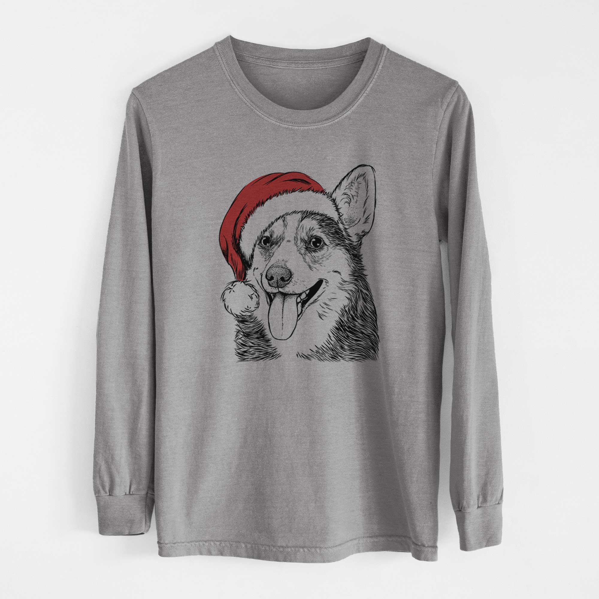 Santa Darma the Corgi - Men's Heavyweight 100% Cotton Long Sleeve
