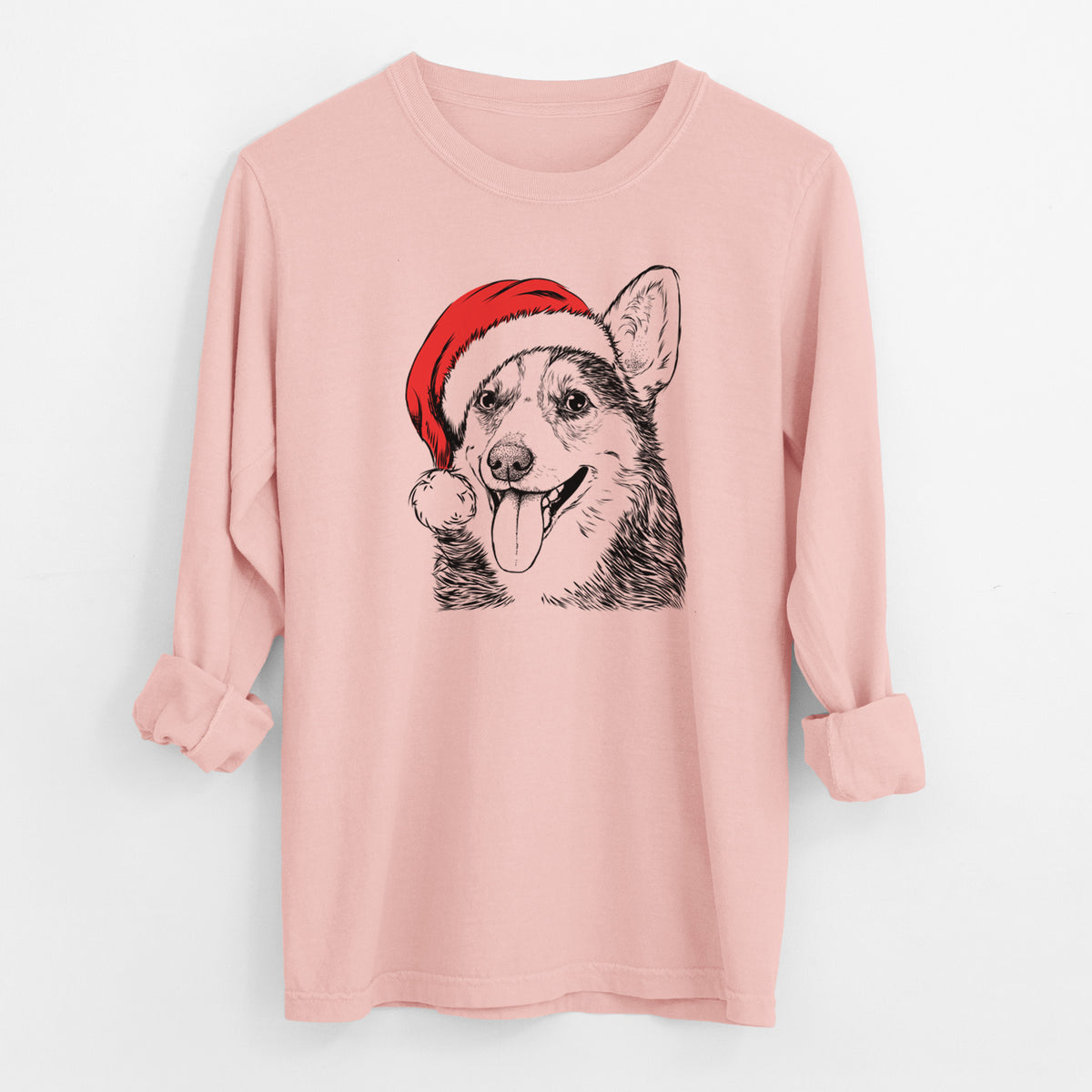 Santa Darma the Corgi - Men's Heavyweight 100% Cotton Long Sleeve