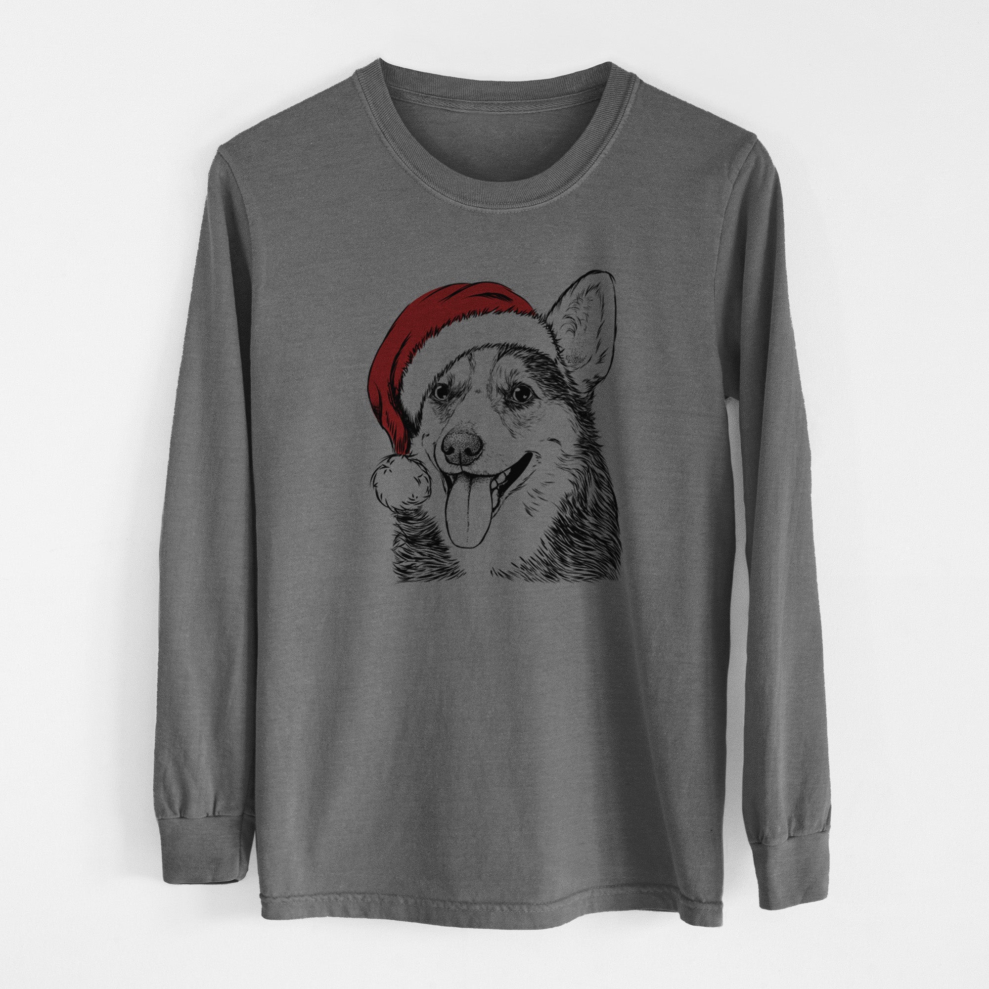 Santa Darma the Corgi - Men's Heavyweight 100% Cotton Long Sleeve