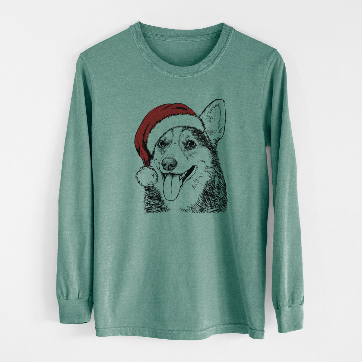 Santa Darma the Corgi - Men's Heavyweight 100% Cotton Long Sleeve