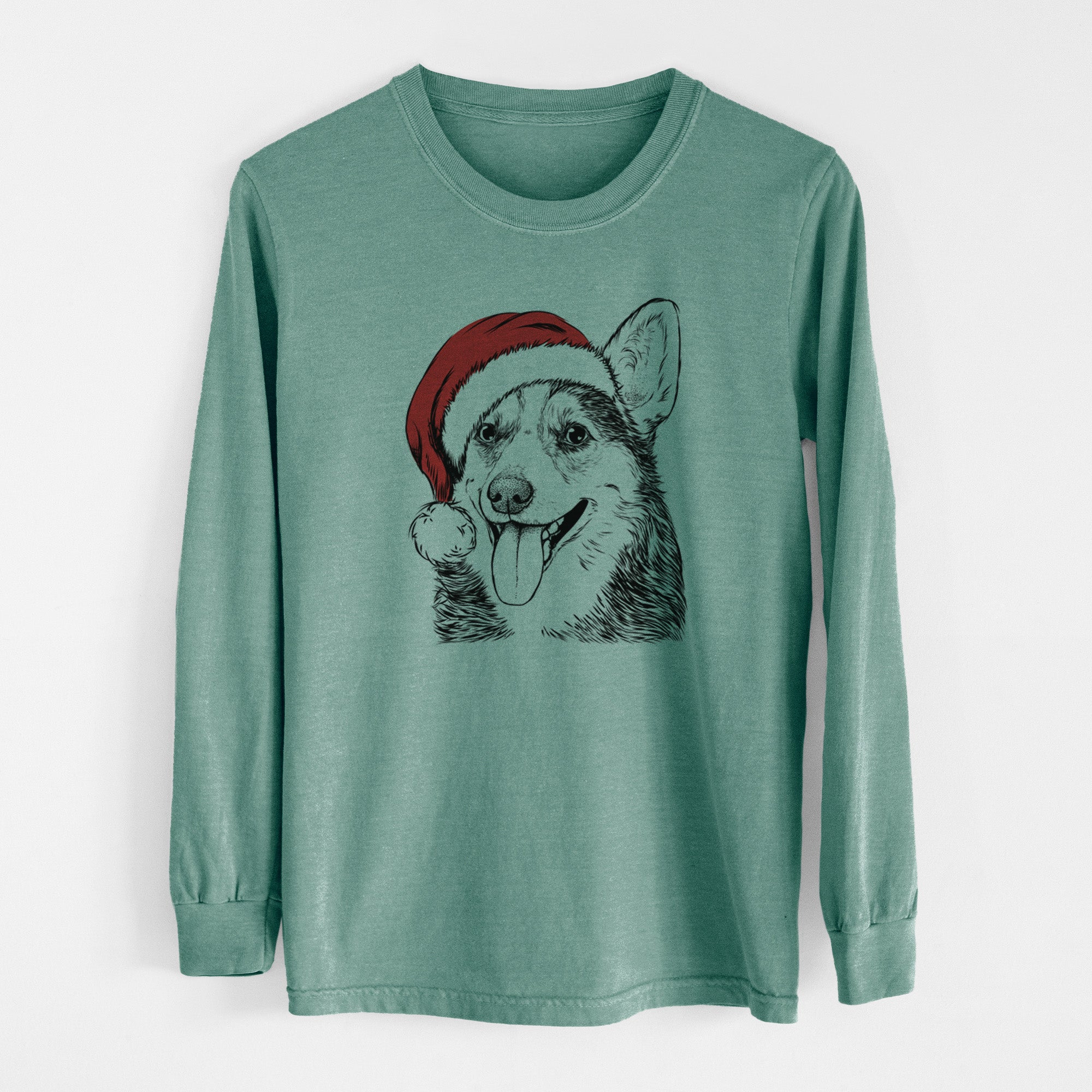 Santa Darma the Corgi - Men's Heavyweight 100% Cotton Long Sleeve