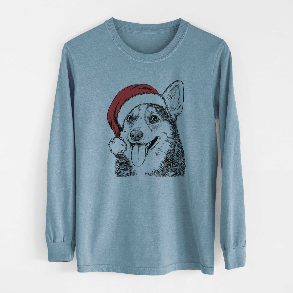 Santa Darma the Corgi - Men's Heavyweight 100% Cotton Long Sleeve