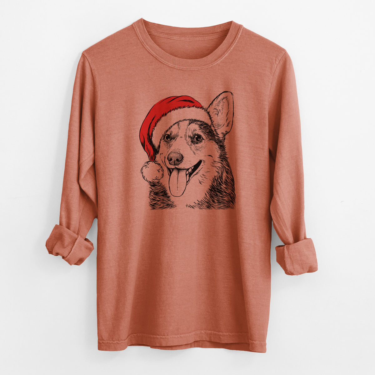 Santa Darma the Corgi - Men's Heavyweight 100% Cotton Long Sleeve