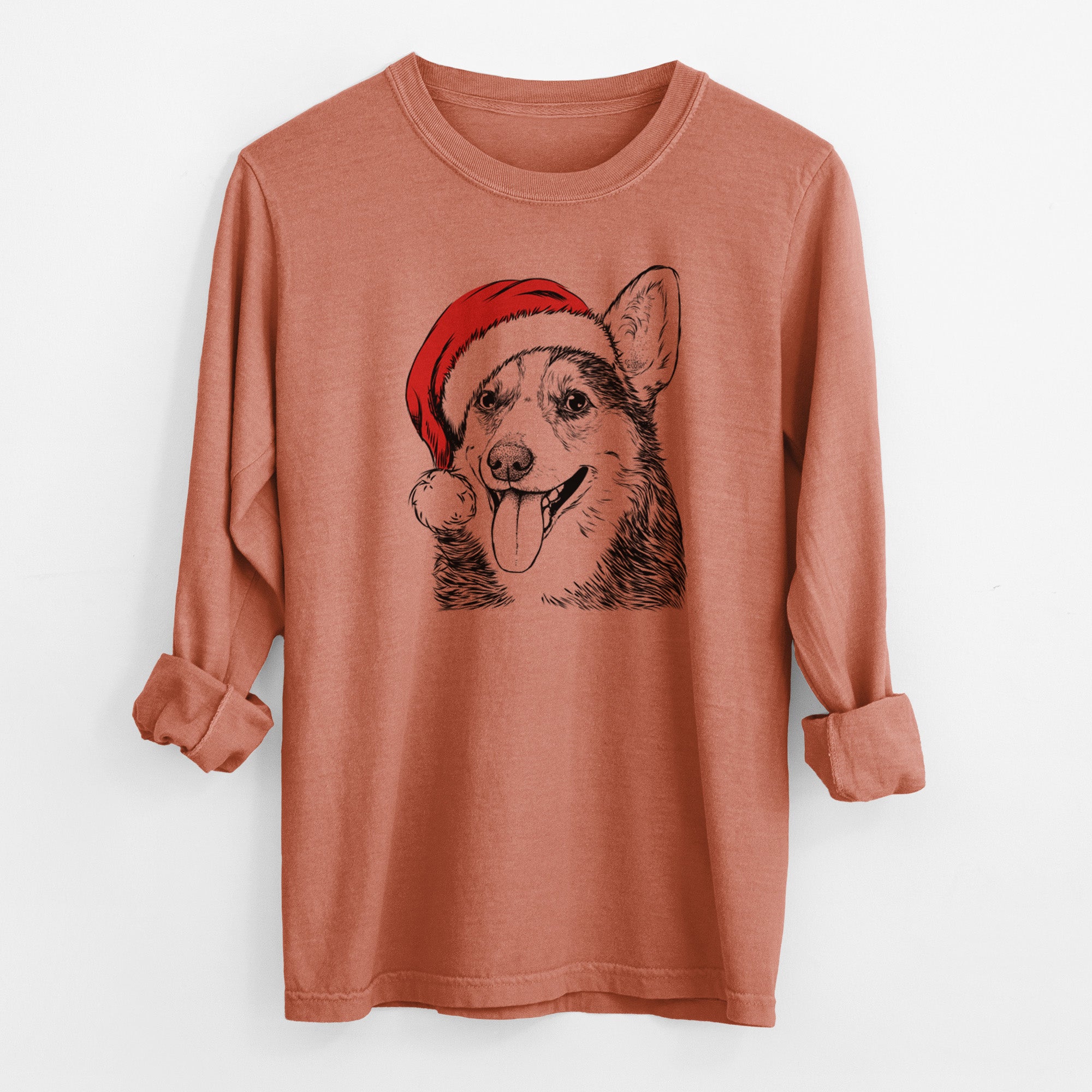 Santa Darma the Corgi - Men's Heavyweight 100% Cotton Long Sleeve