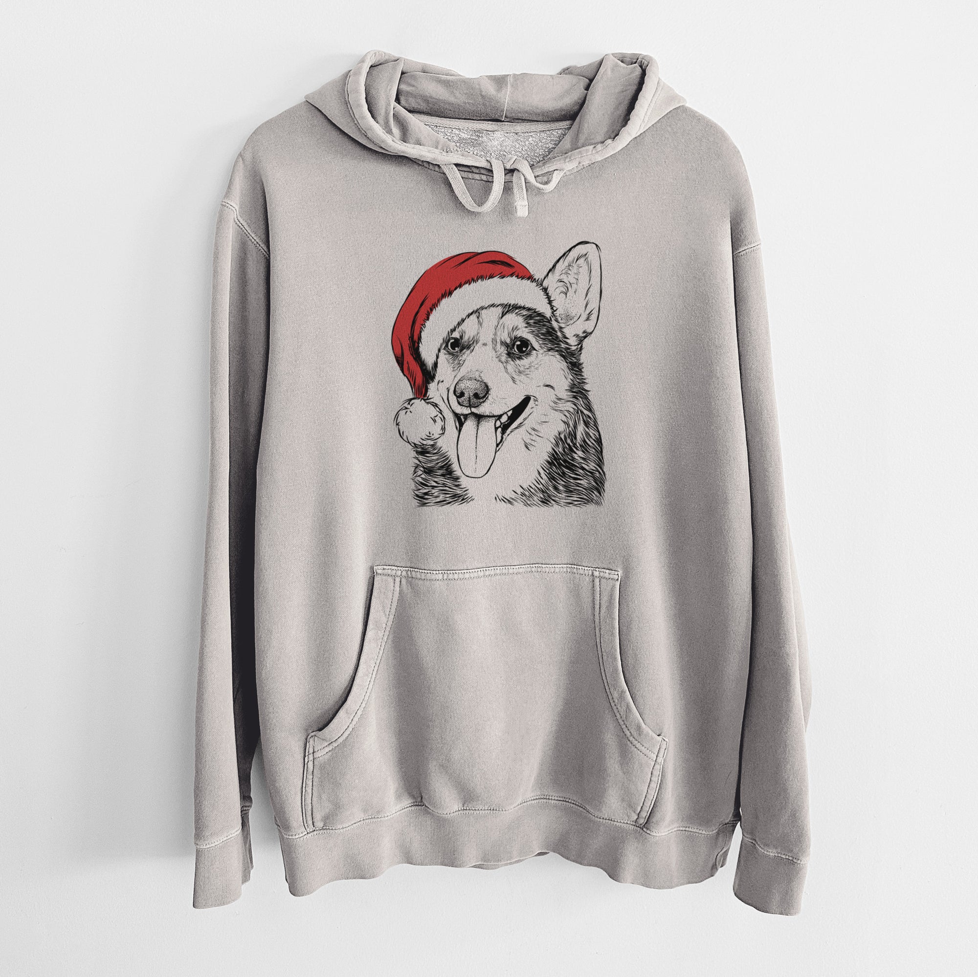 Santa Hat Darma the Corgi - Unisex Pigment Dyed Hoodie