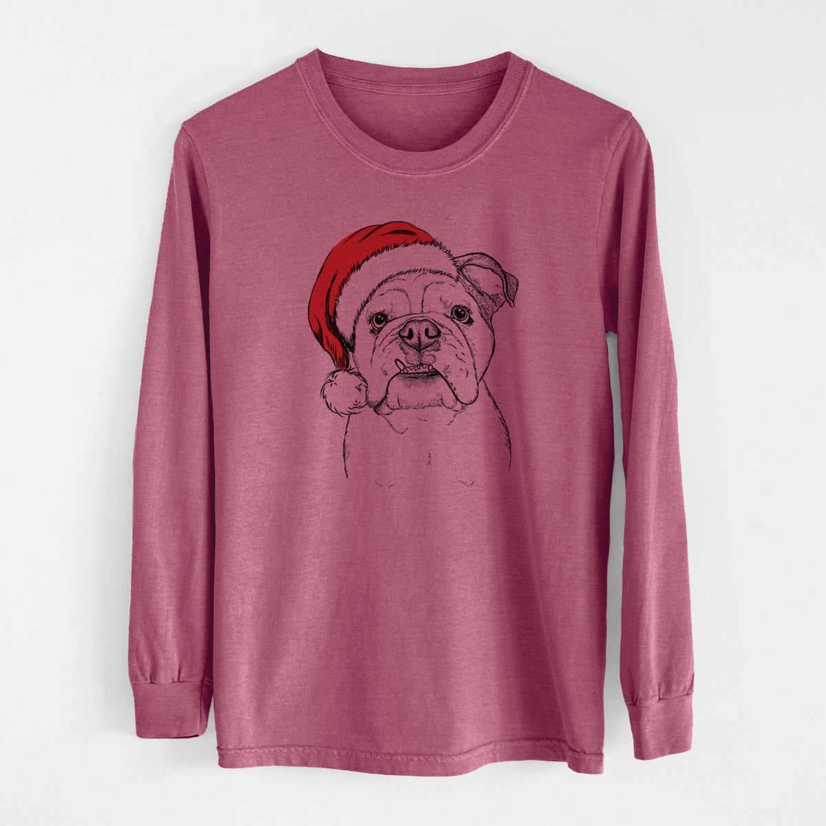 Santa Dazy the English Bulldog - Men's Heavyweight 100% Cotton Long Sleeve
