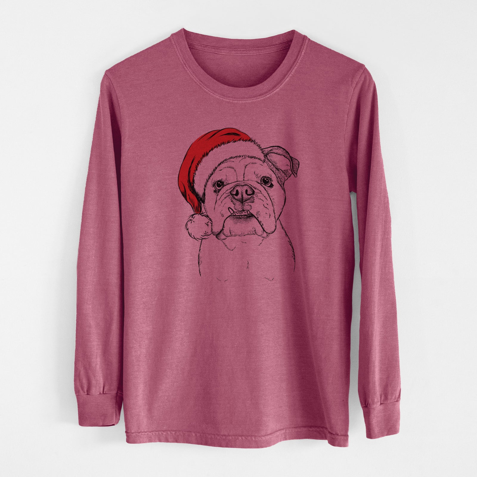 Santa Dazy the English Bulldog - Men's Heavyweight 100% Cotton Long Sleeve