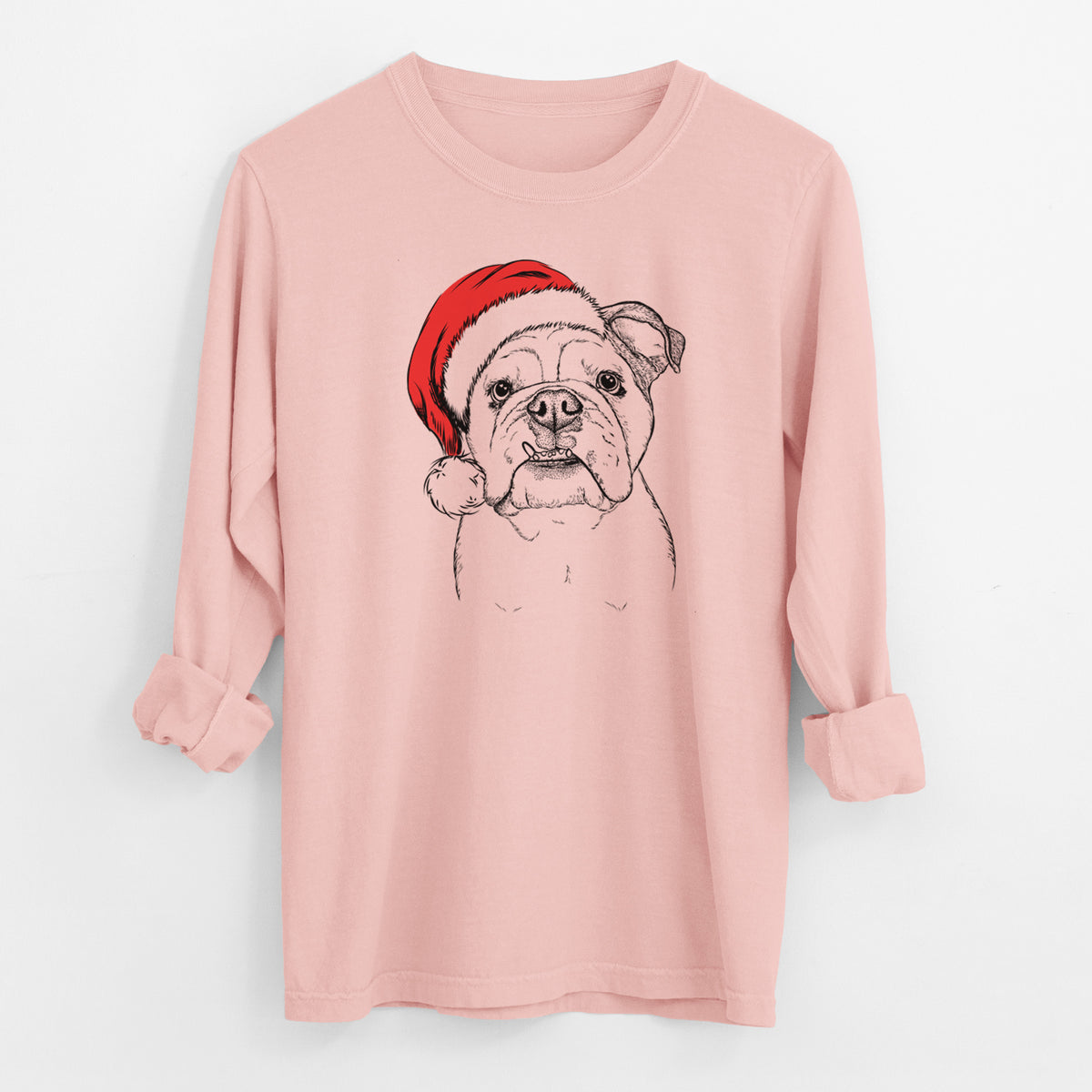 Santa Dazy the English Bulldog - Men's Heavyweight 100% Cotton Long Sleeve