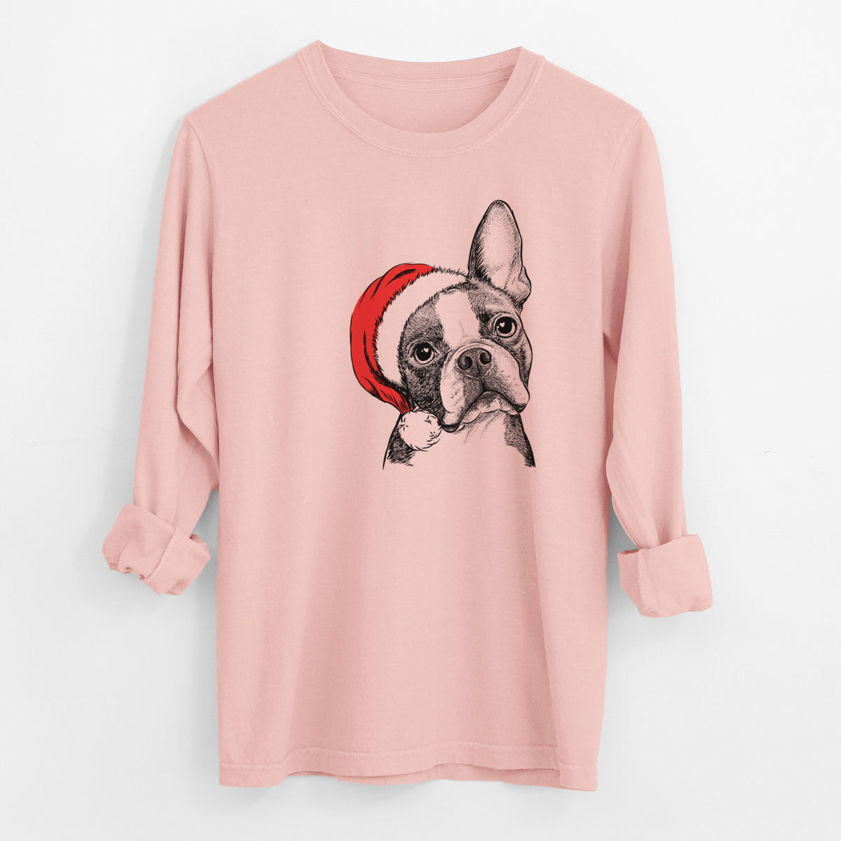 Santa Dee Dee the Boston Terrier - Men's Heavyweight 100% Cotton Long Sleeve