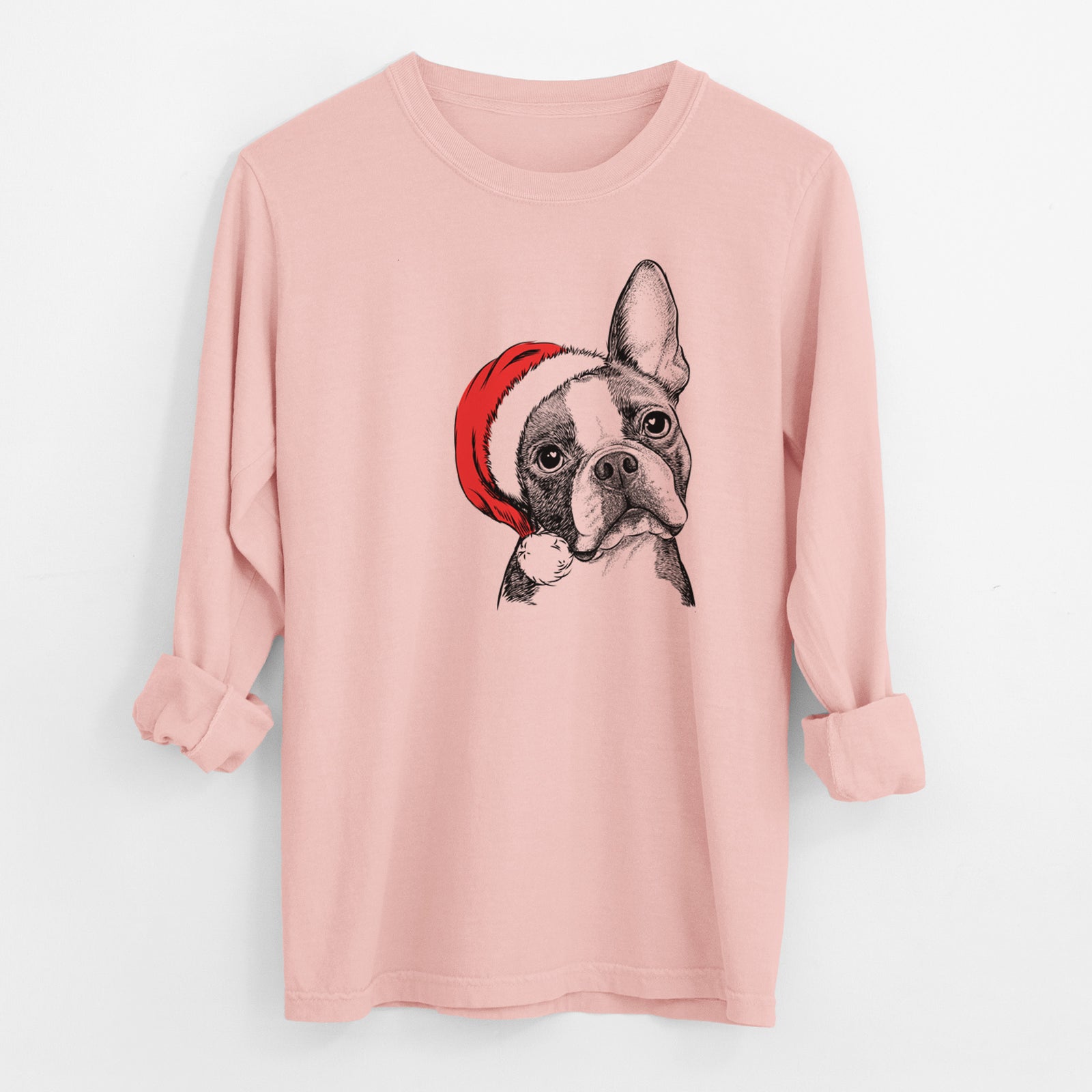 Santa Dee Dee the Boston Terrier - Men's Heavyweight 100% Cotton Long Sleeve